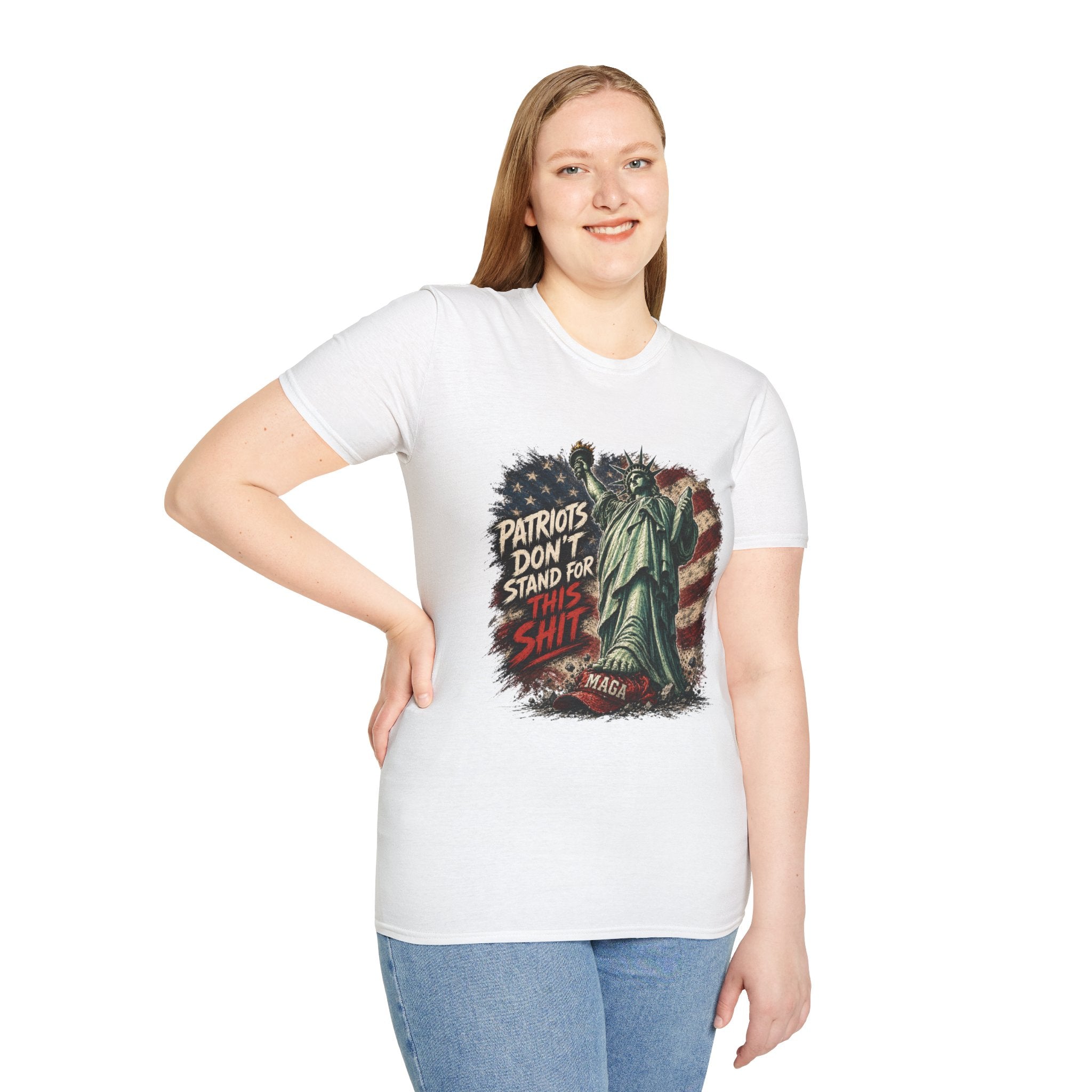 Patriots Don’t Stand For This T-Shirt — Statue of Liberty & Distressed Flag Graphic