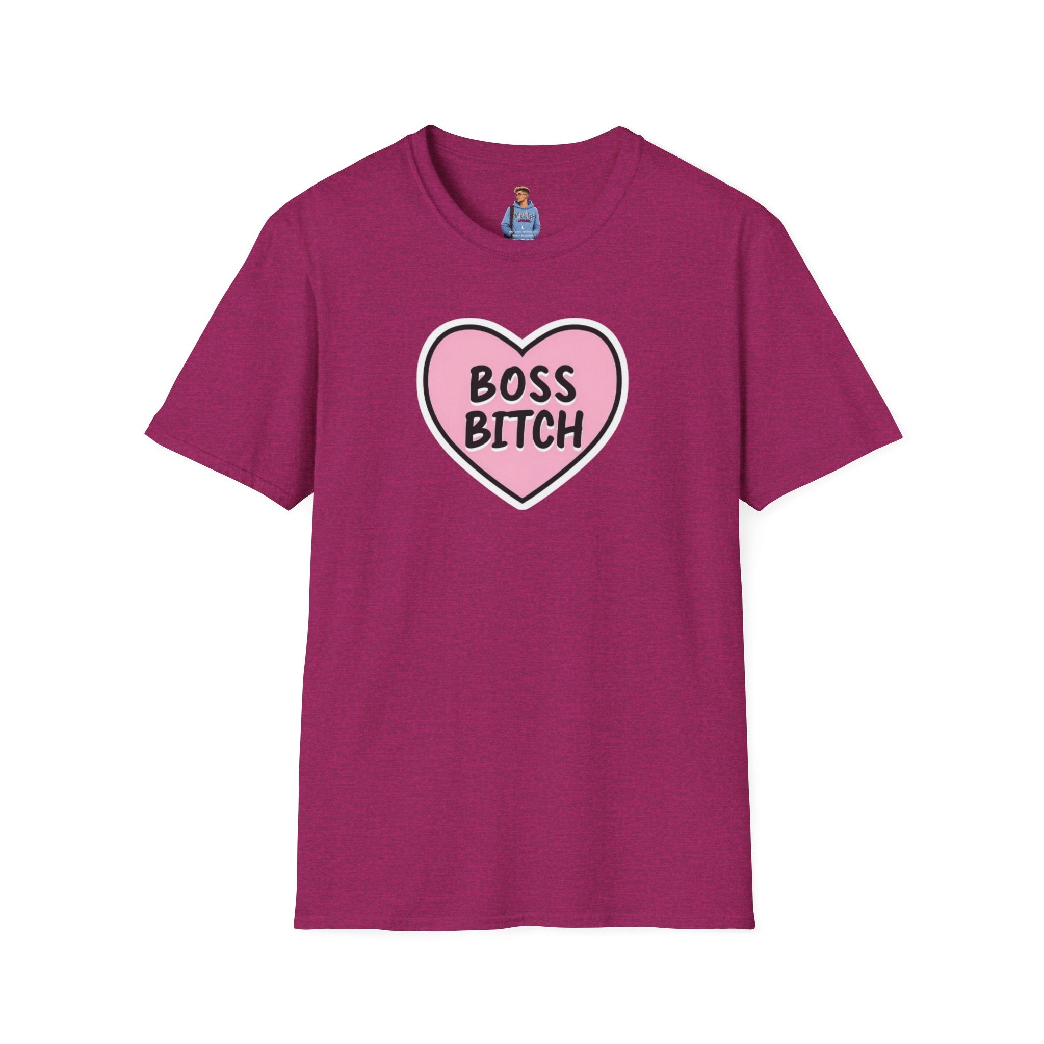 Camiseta unisex de estilo suave con diseño de corazón "Boss Bitch" - Camiseta divertida y llamativa