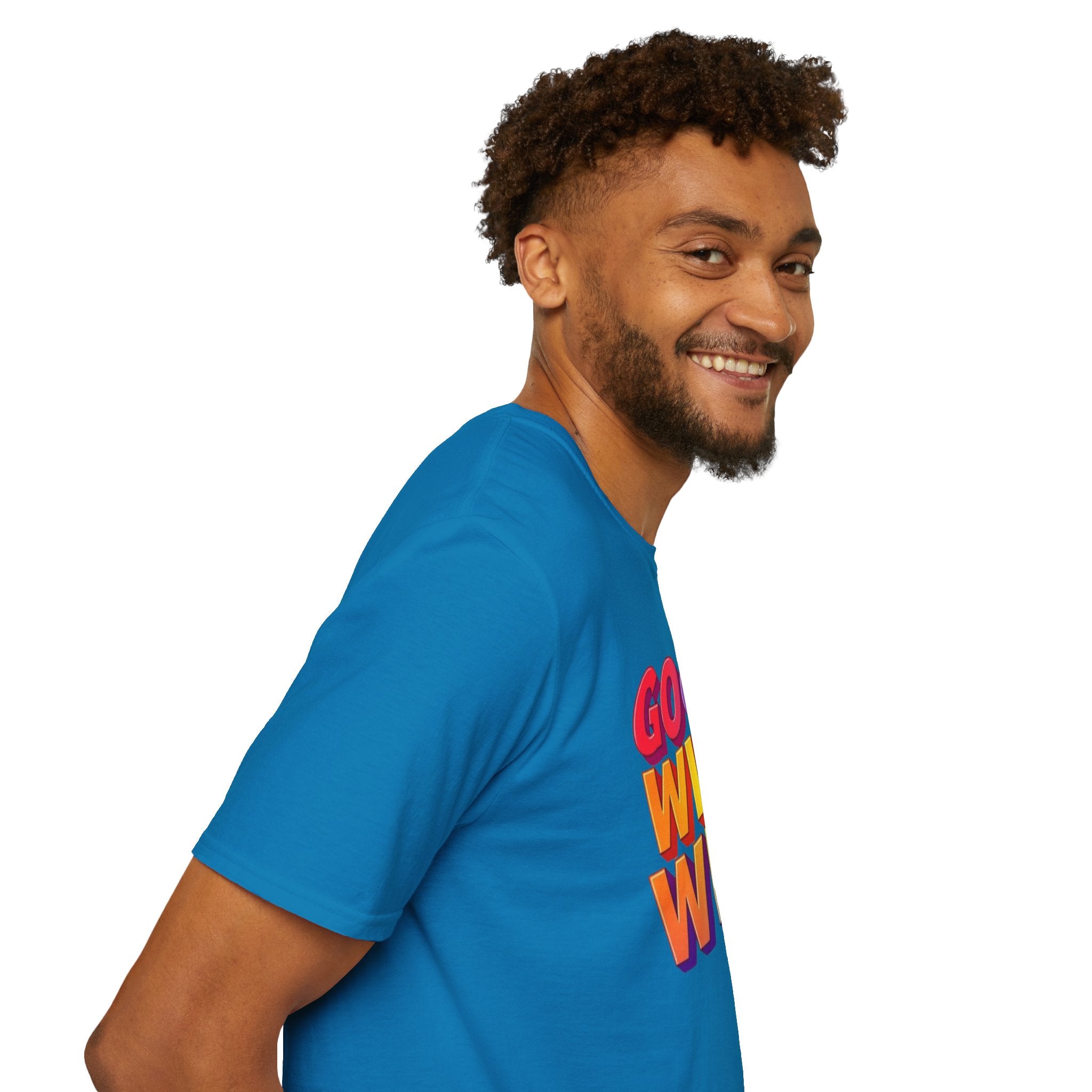 Camiseta unisex de estilo suave con mensaje positivo "Arcoíris, buena voluntad, triunfo"