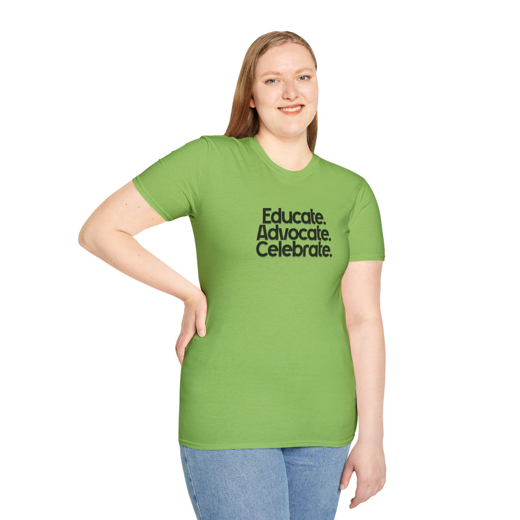 Teacher Advocate T-Shirt - Subtle Pride Educate Advocate Celebrate Design