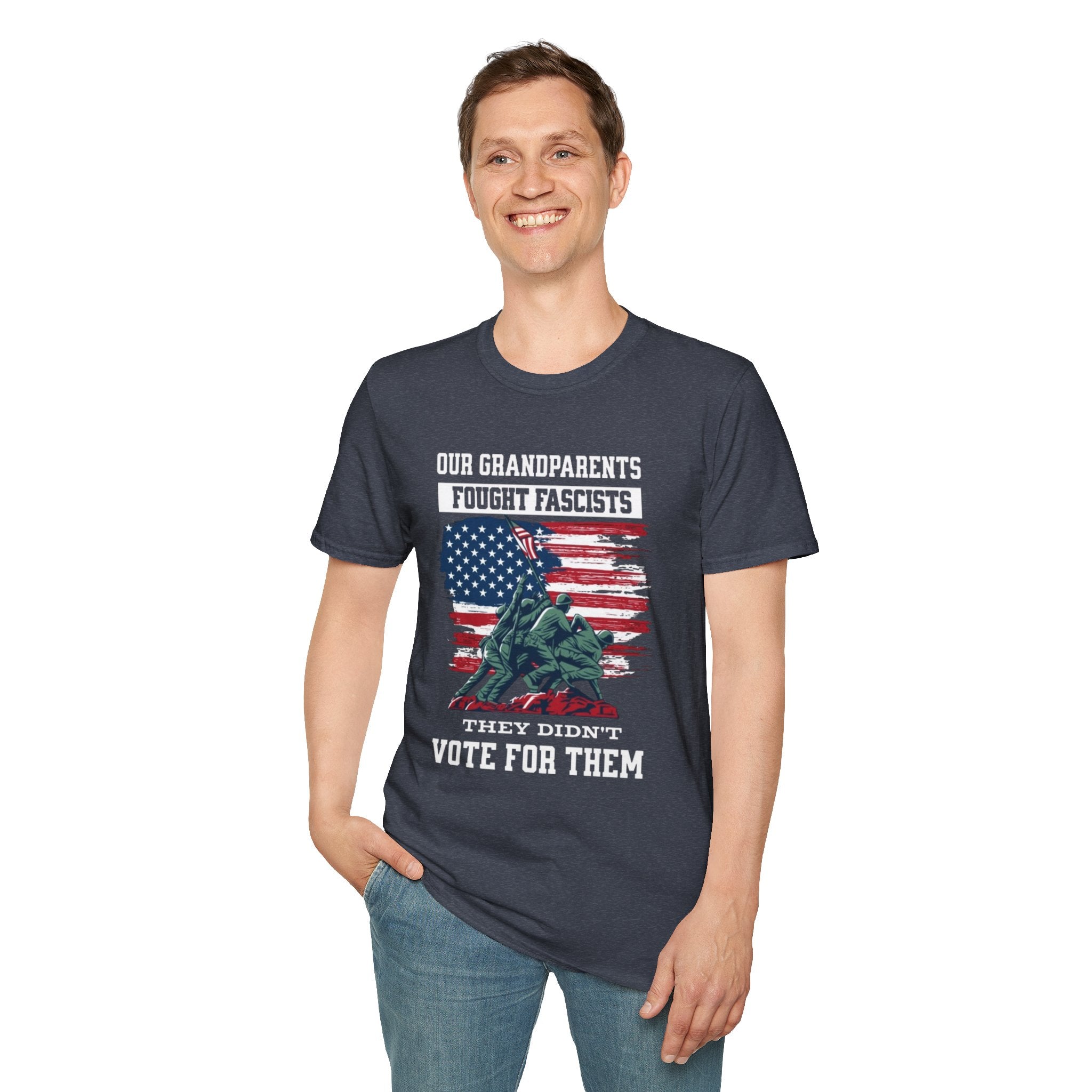 Unisex Softstyle T-Shirt: 'Our Grandparents Fought Fascists' Patriotic Tee