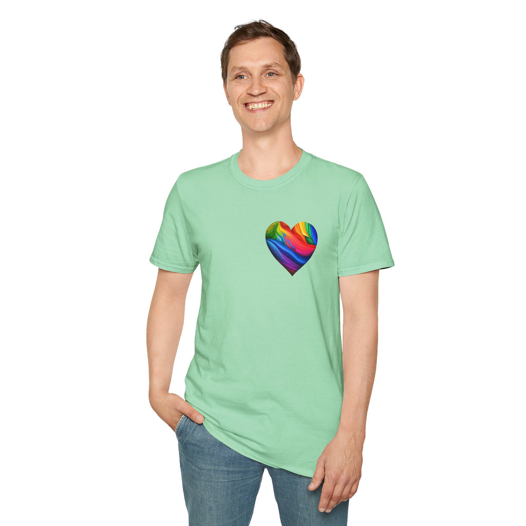 Camiseta unisex Softstyle - Diseño de corazón de orgullo con la frase 'La existencia es resistencia'