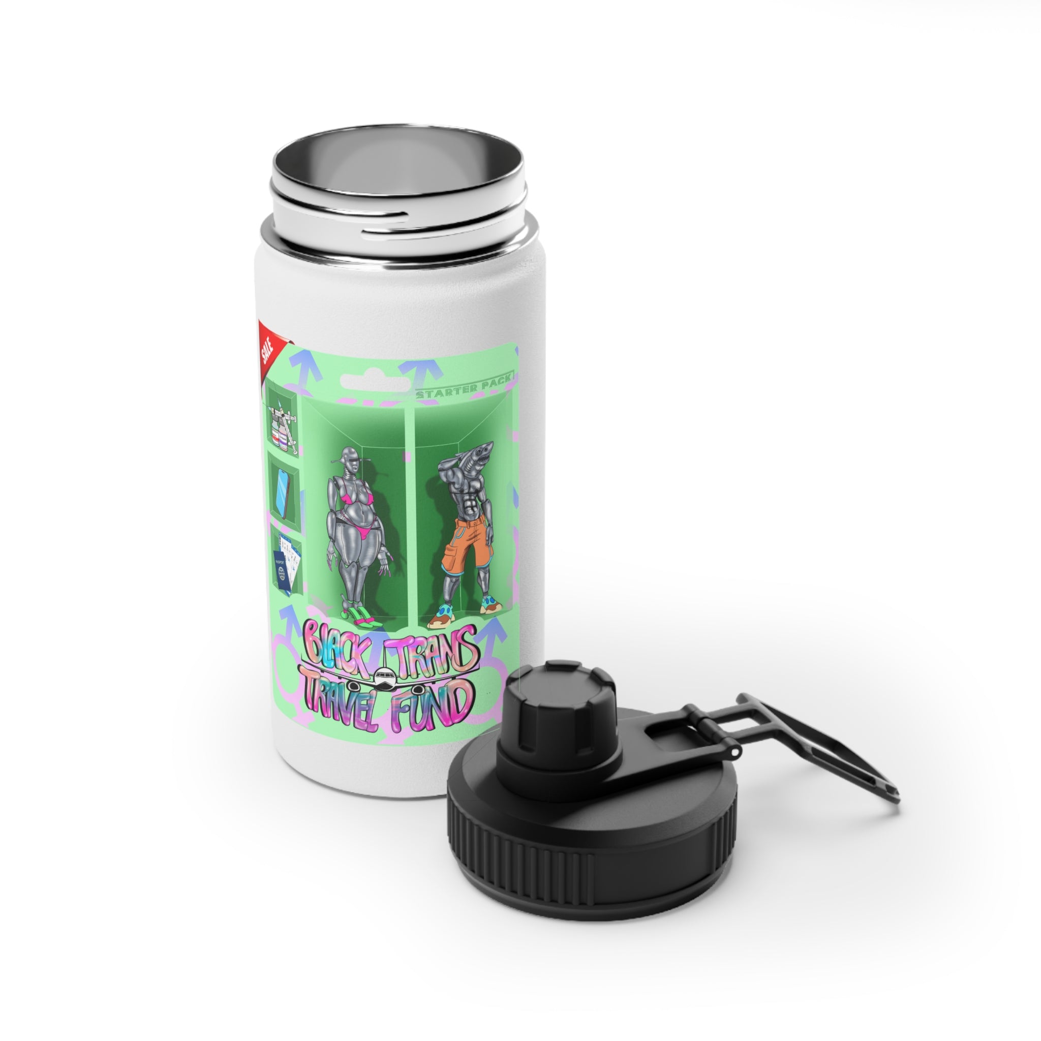BTTF - Black Trans Travel Fund Logo Stainless Steel Sports Water Bottle