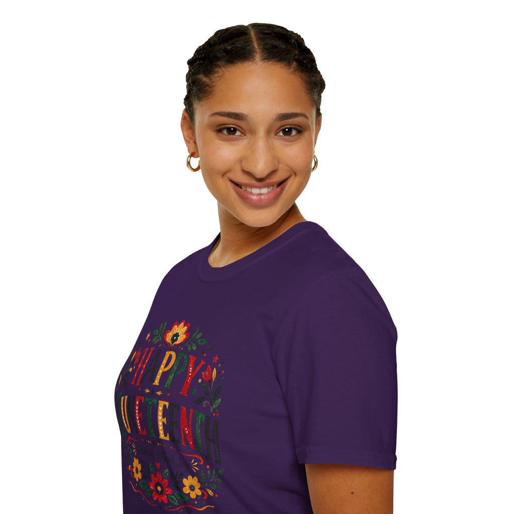 Juneteenth T-Shirt — "Happy Juneteenth" Floral Celebration Tee