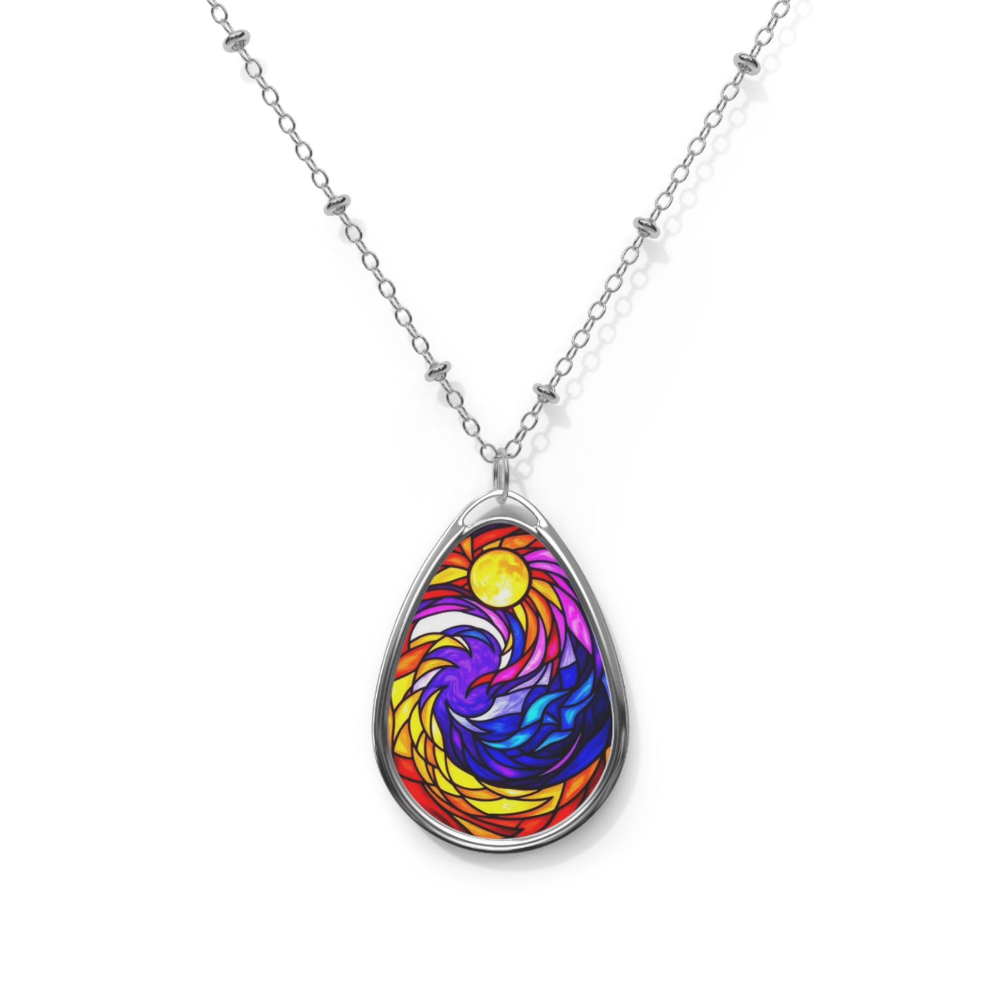 Moon and Waves Teardrop Pendant Necklace