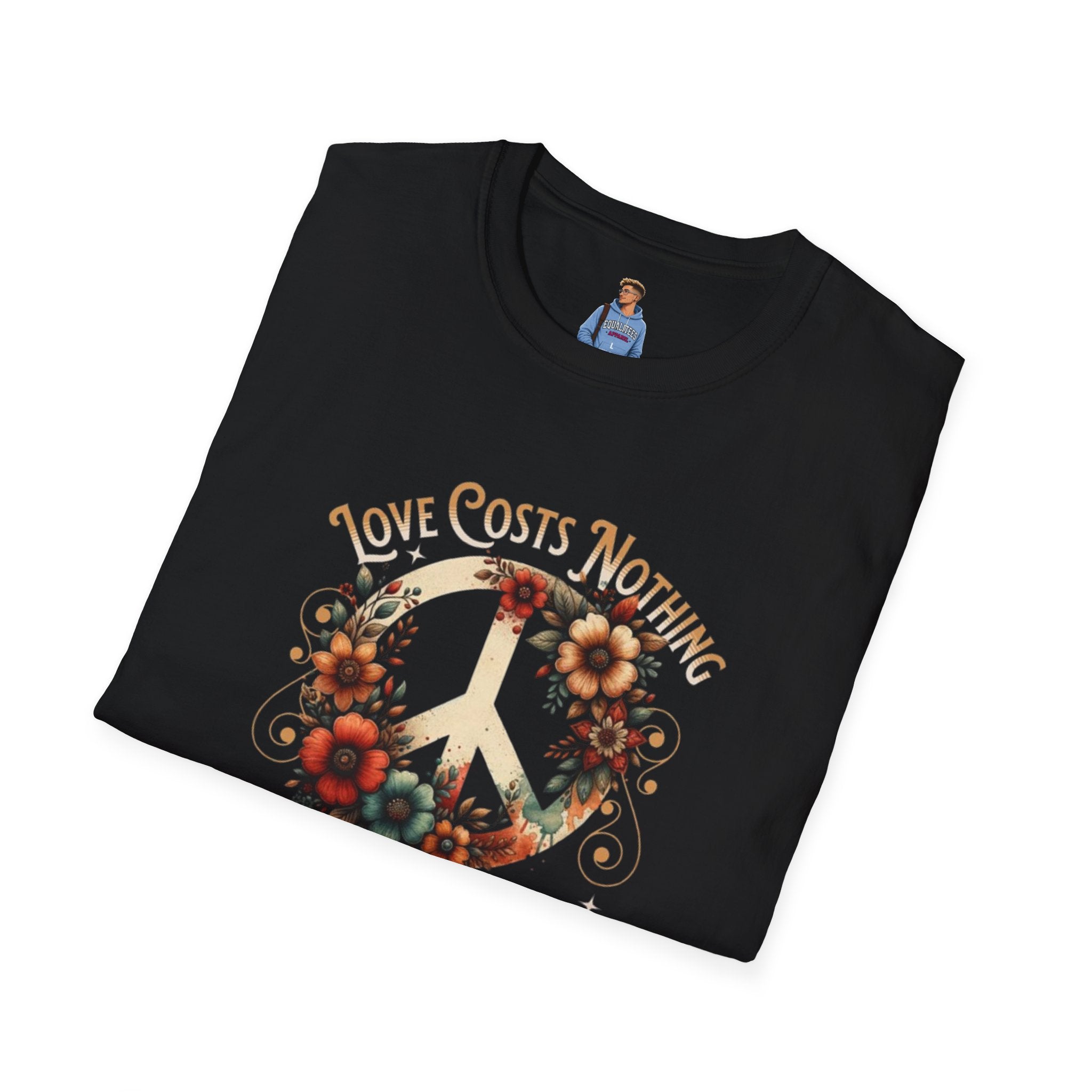 Unisex Softstyle T-Shirt - Love Costs Nothing, Give It Away Floral Peace Design