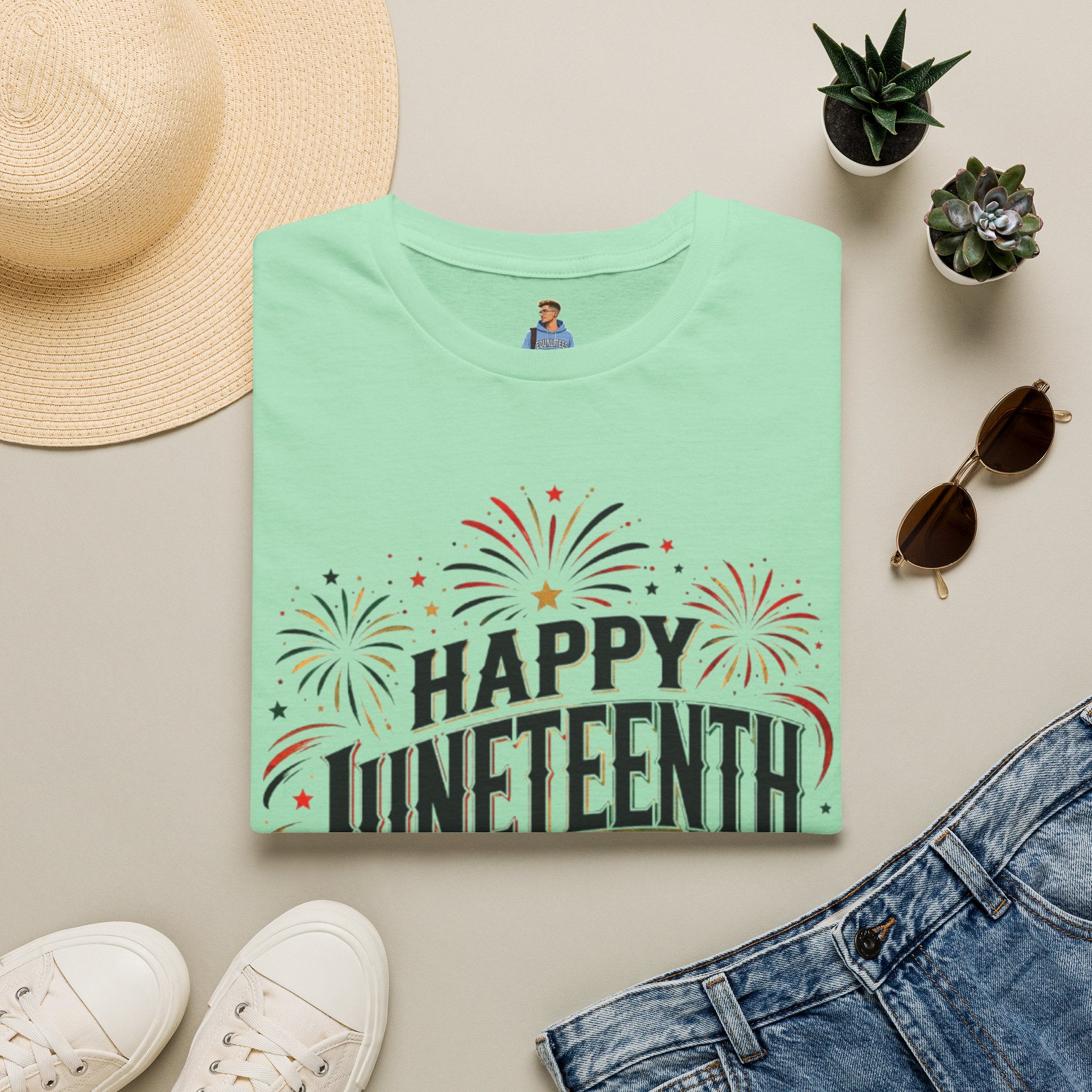 Juneteenth T-Shirt - "Happy Juneteenth" Fireworks Celebration Tee