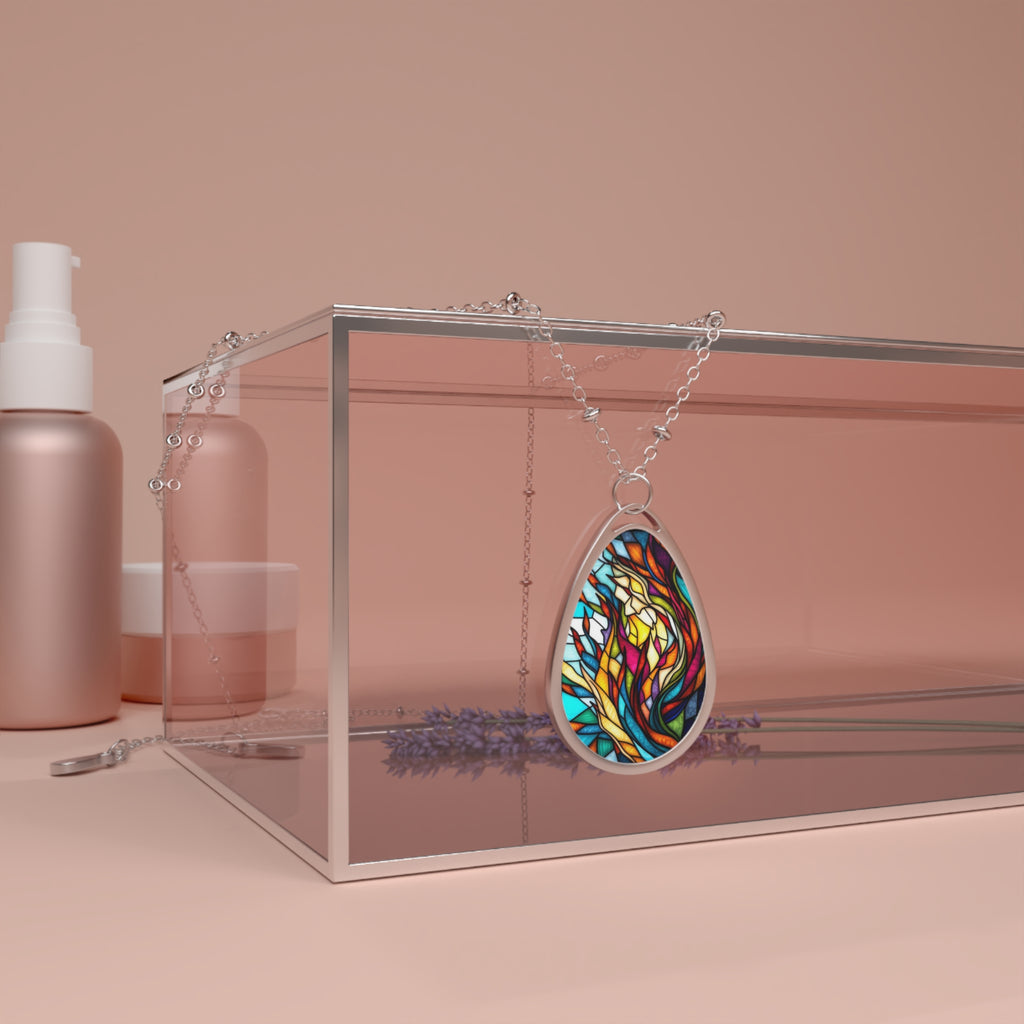 Stained Glass Teardrop Pendant Necklace