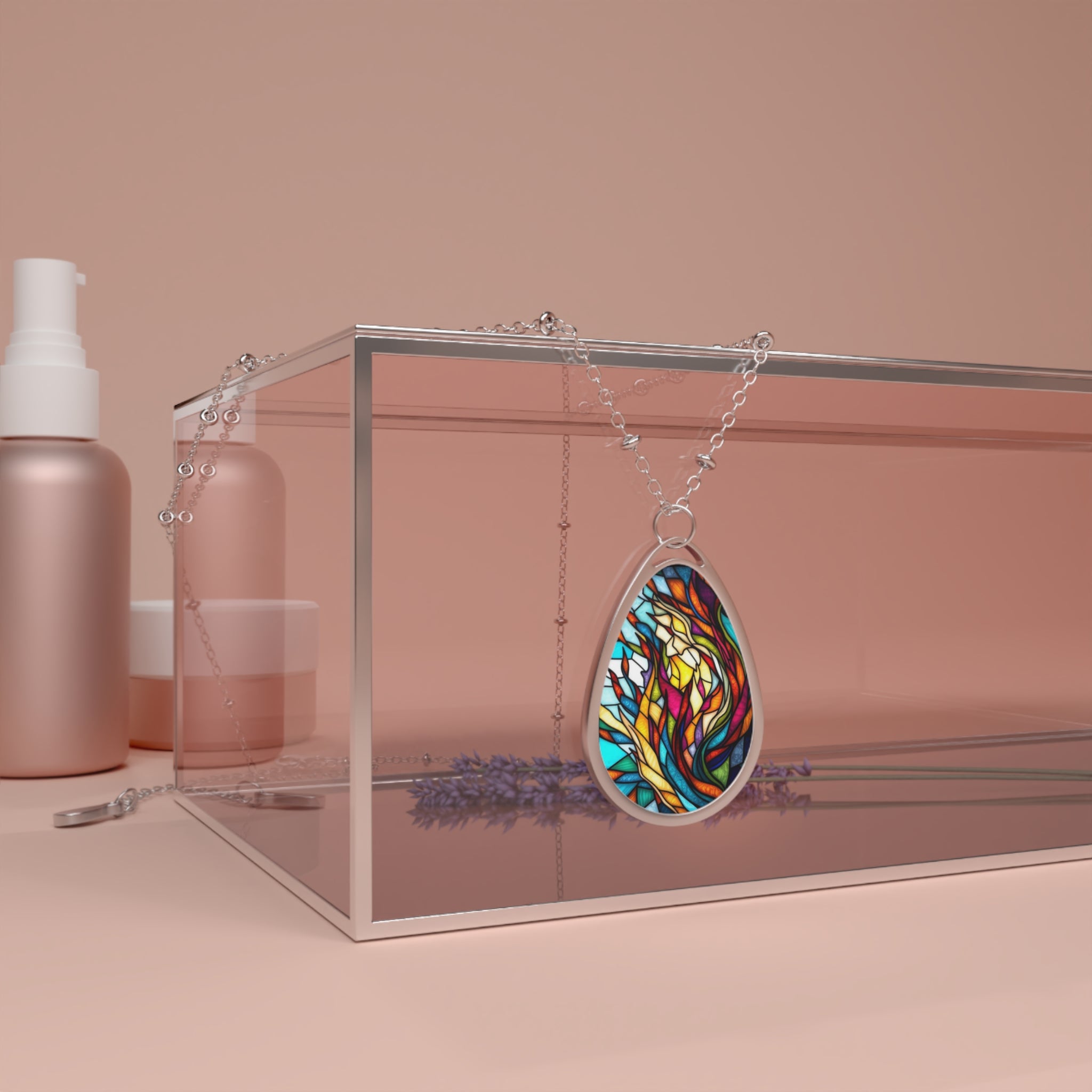 Stained Glass Teardrop Pendant Necklace