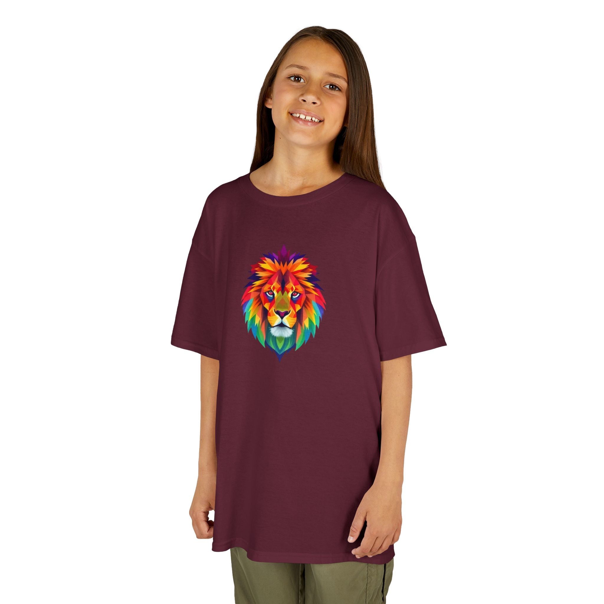 Camiseta de algodón grueso para niños con león fractal colorido