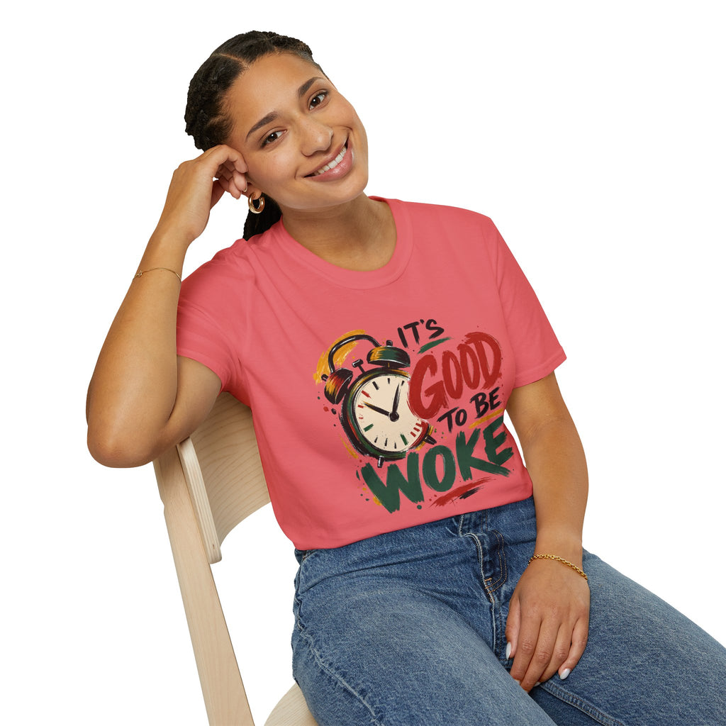 T-Shirt — "It's Good To Be Woke" Graphic Tee (Alarm Clock Design)