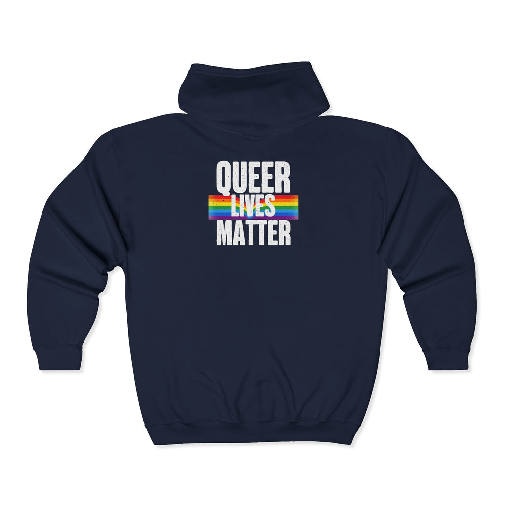 Queer Lives Matter Zip-Up Hoodie - Cozy Outdoor Style