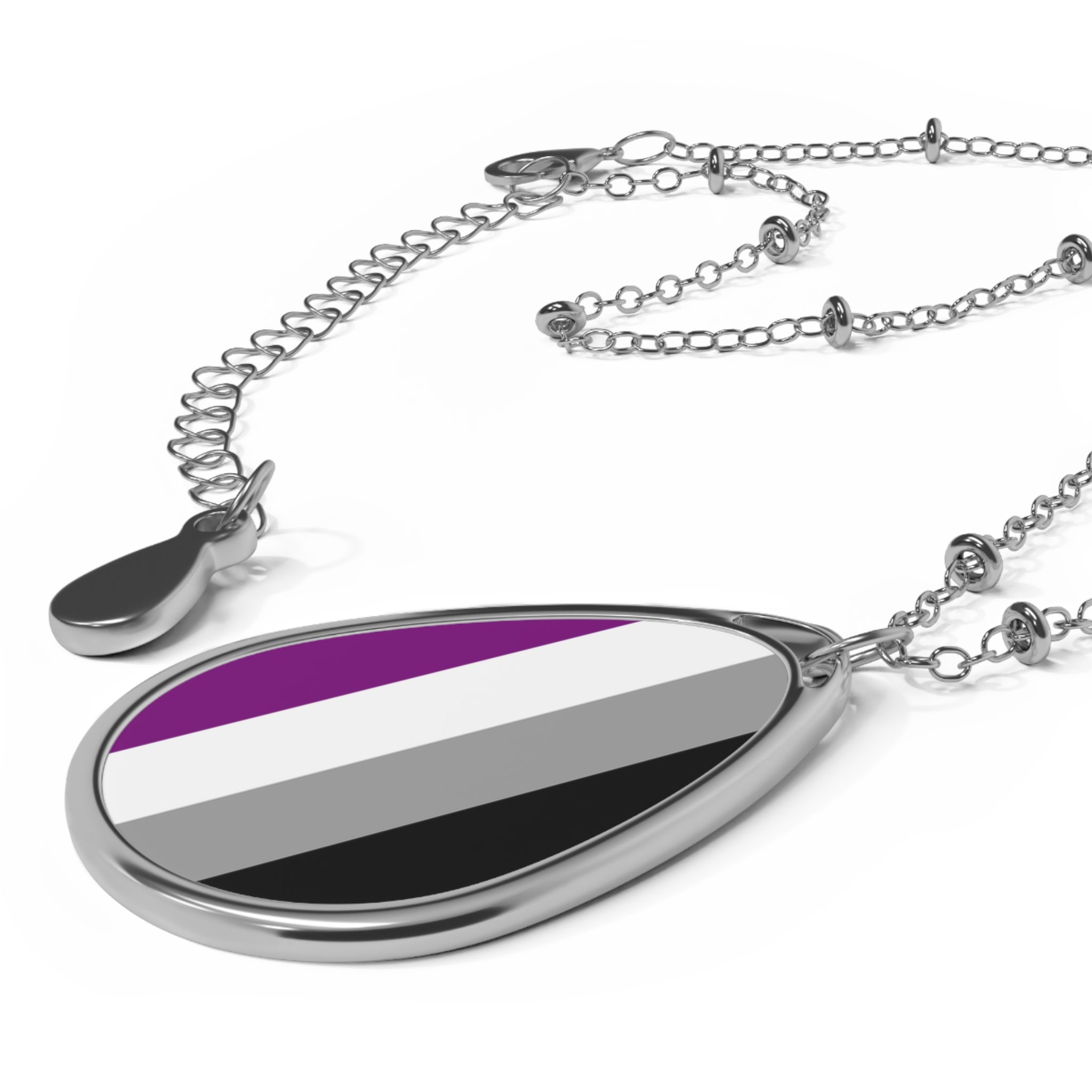 Asexual Pride Oval Necklace - Stylish Silver Pendant for Inclusivity and Celebration - EqualiTees.Me