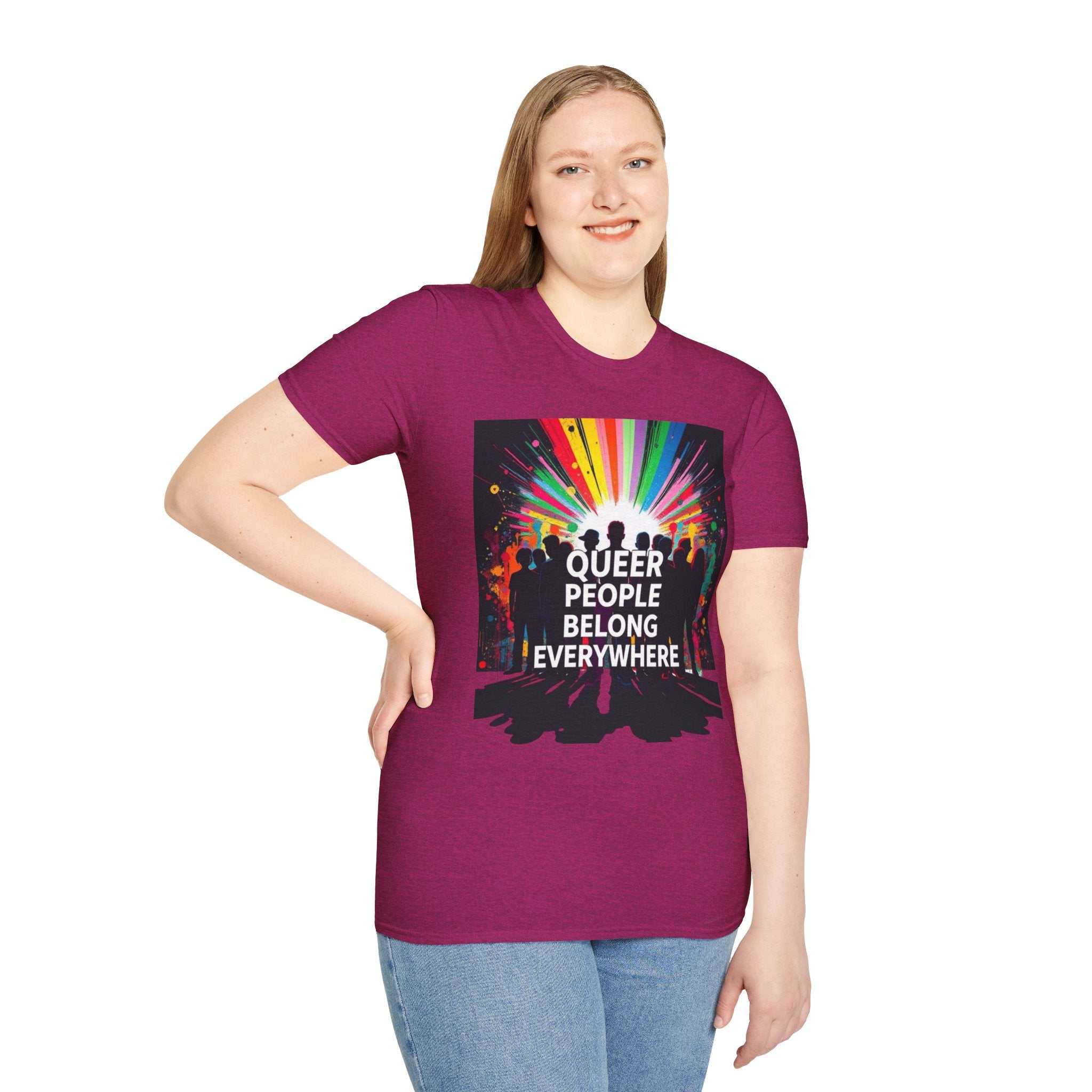 Unisex Softstyle T-Shirt - 'Queer People Belong Everywhere' Pride Graphic Tee