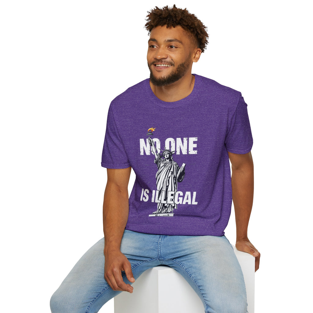 Camiseta unisex de estilo suave: camiseta gráfica con el lema "Nadie es ilegal" para defensores de la justicia social