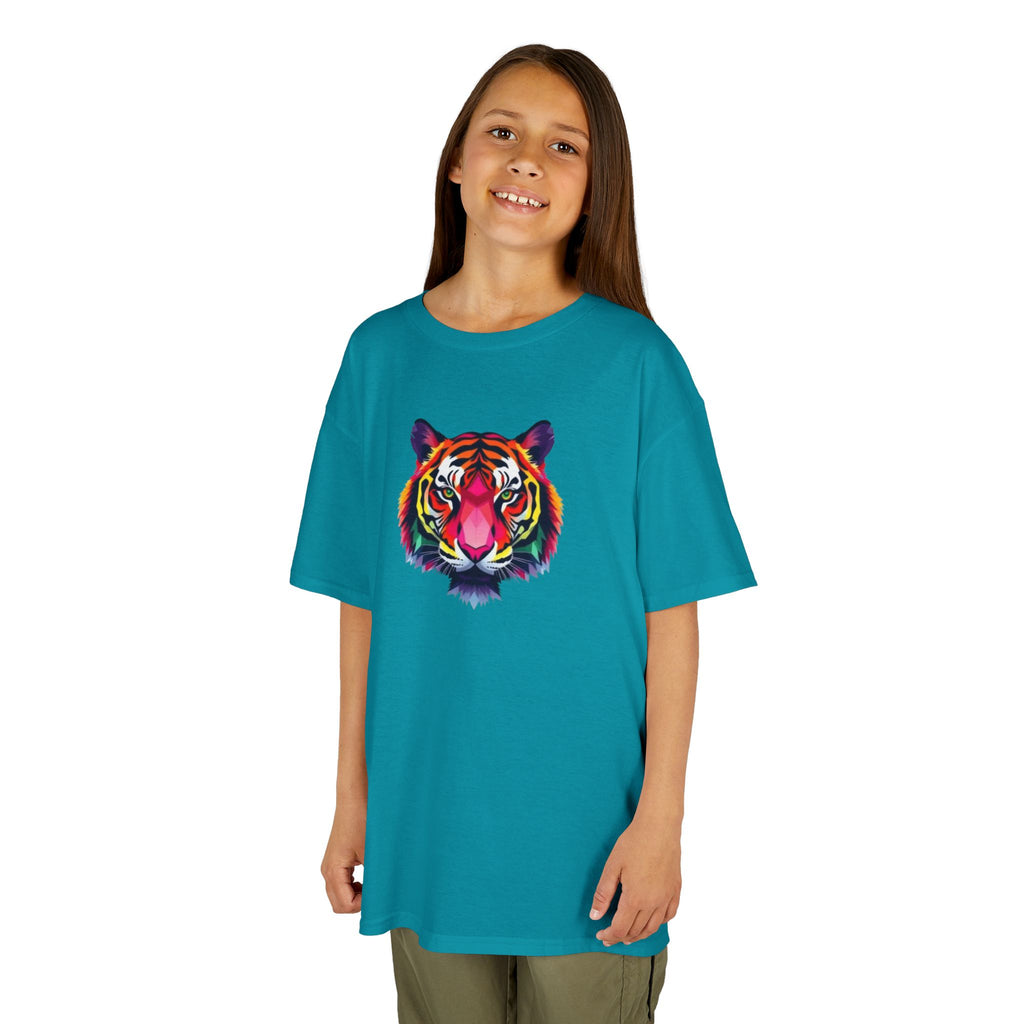 Camiseta de algodón grueso para niños con tigre fractal colorido