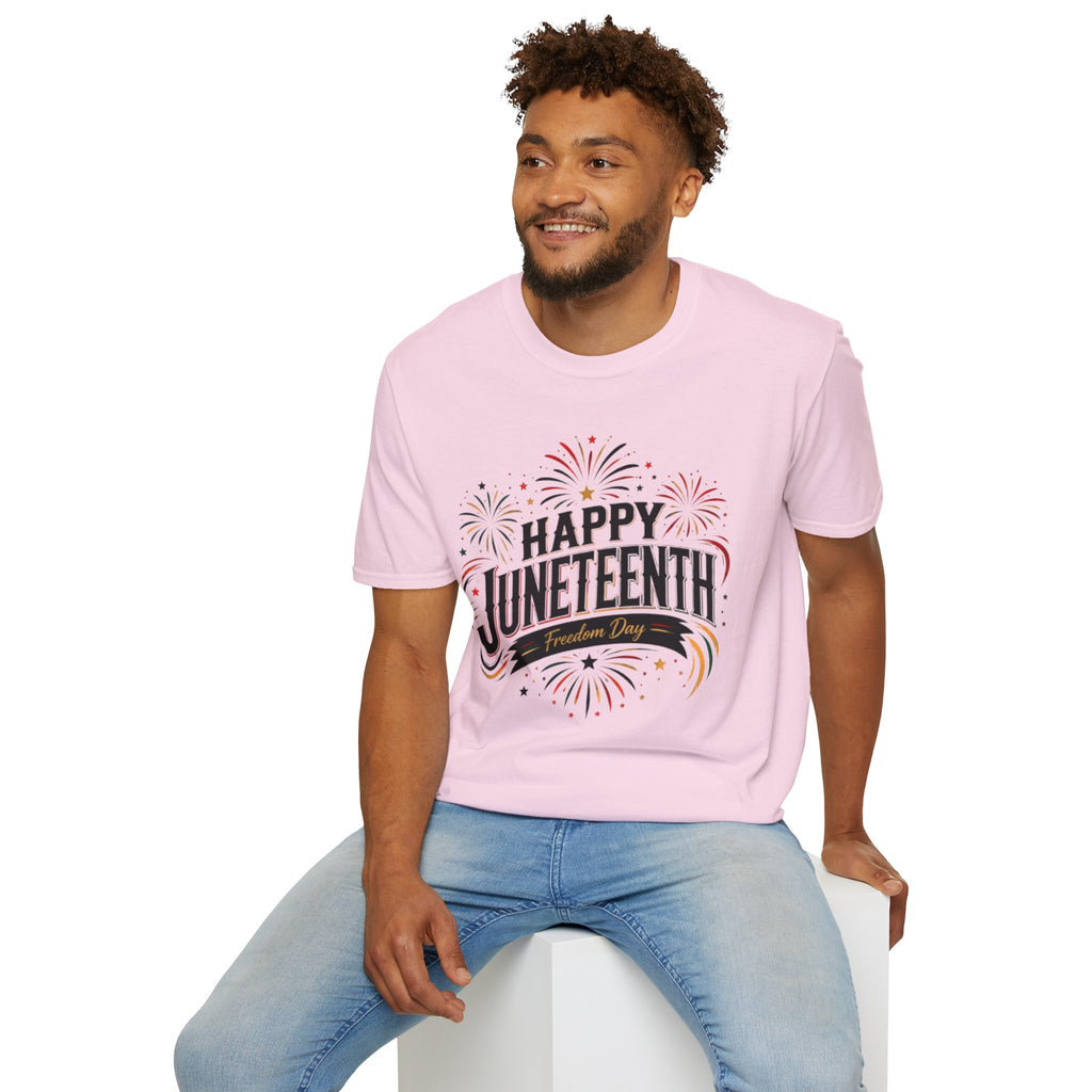 Juneteenth T-Shirt - "Happy Juneteenth" Fireworks Celebration Tee