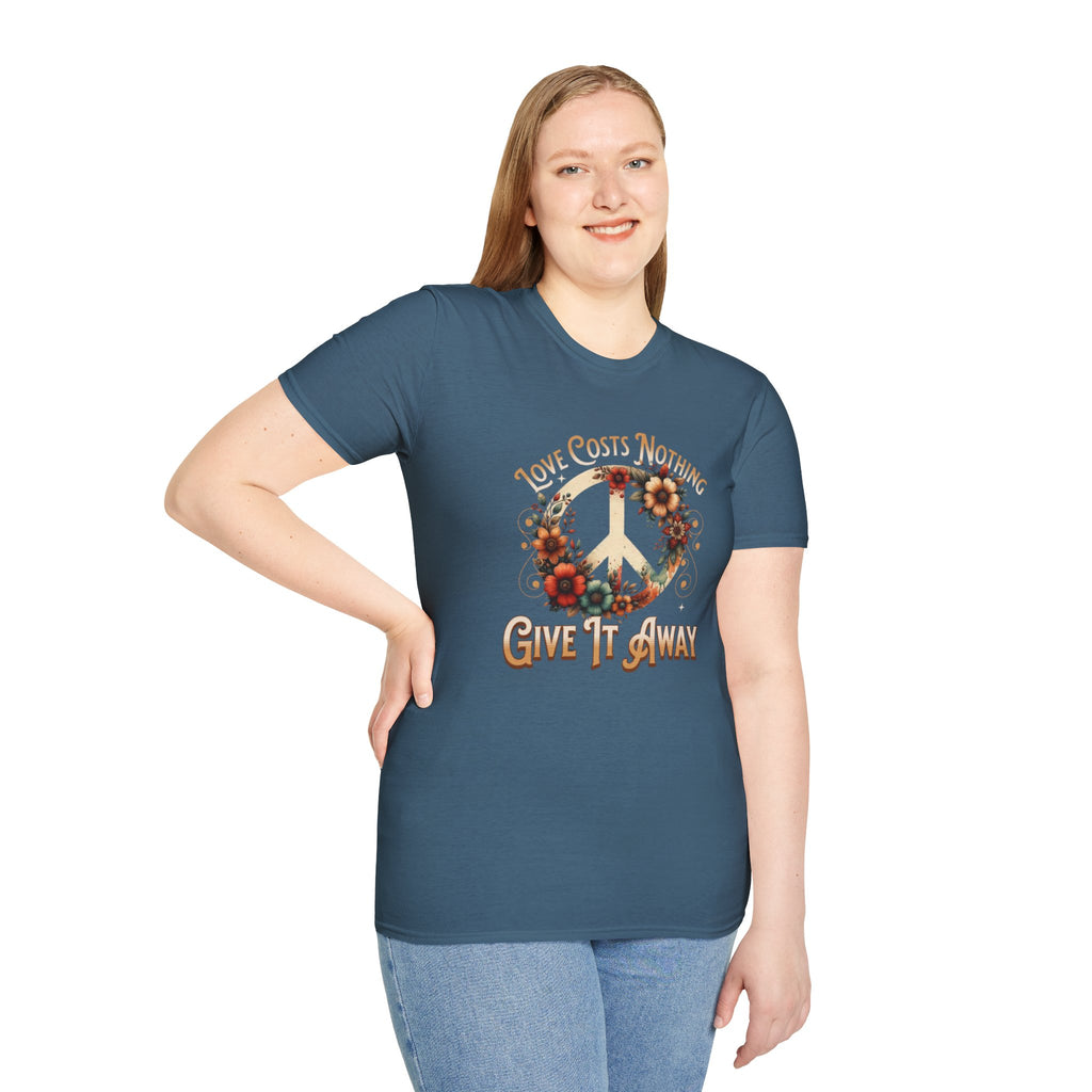 Unisex Softstyle T-Shirt - Love Costs Nothing, Give It Away Floral Peace Design