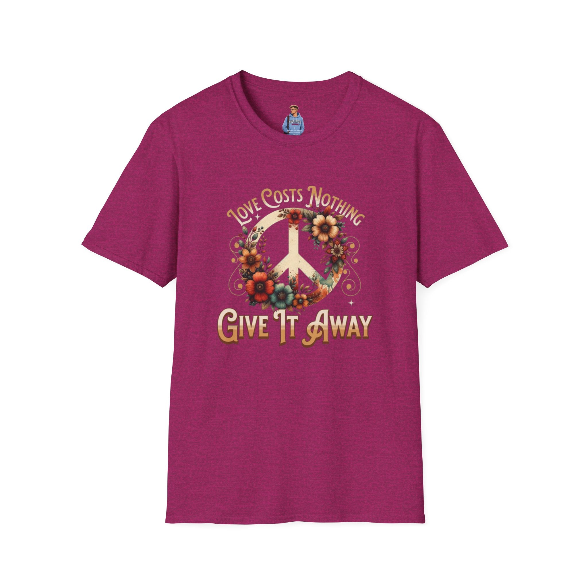 Unisex Softstyle T-Shirt - Love Costs Nothing, Give It Away Floral Peace Design