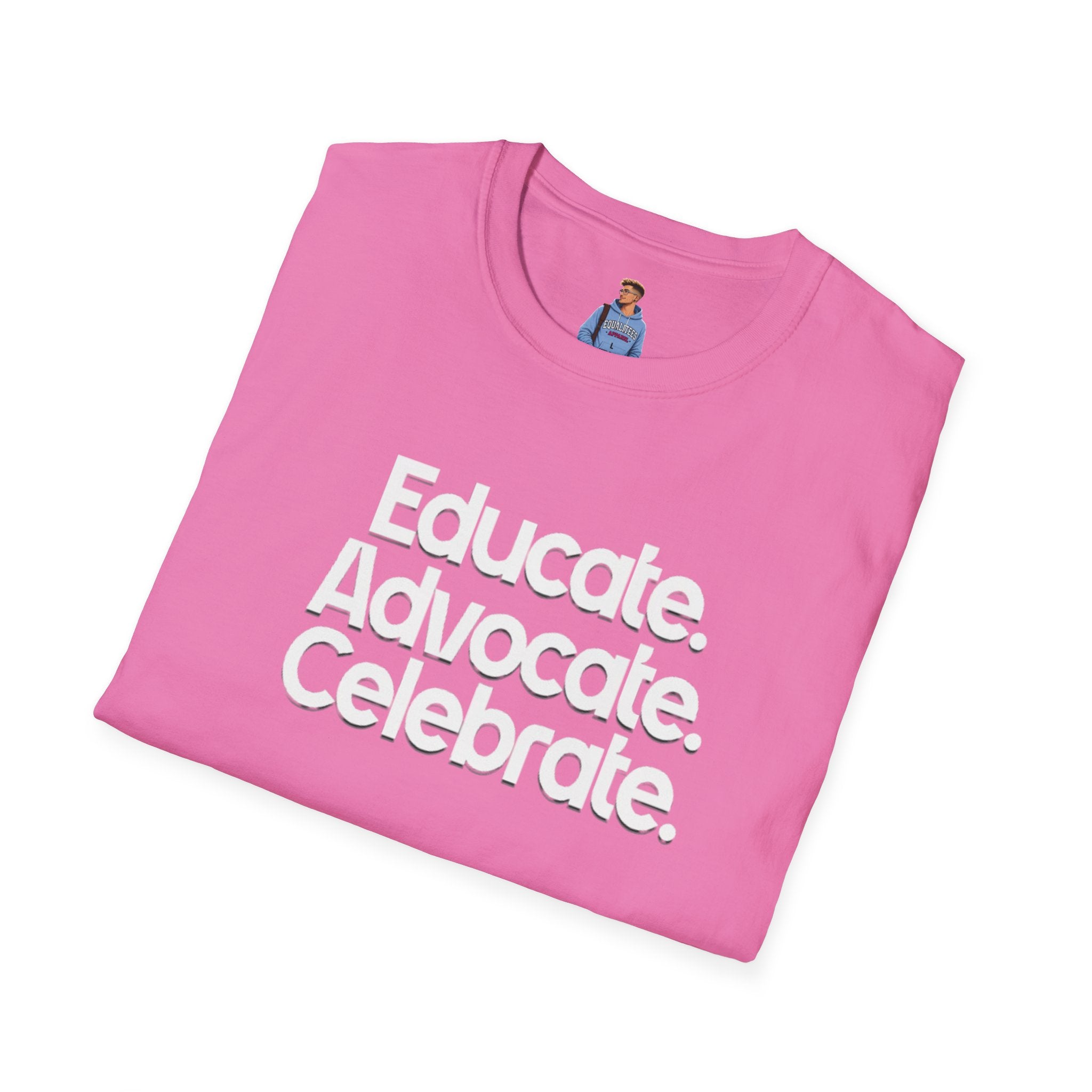 Educate. Advocate. Celebrate. Minimalist Pride T-Shirt