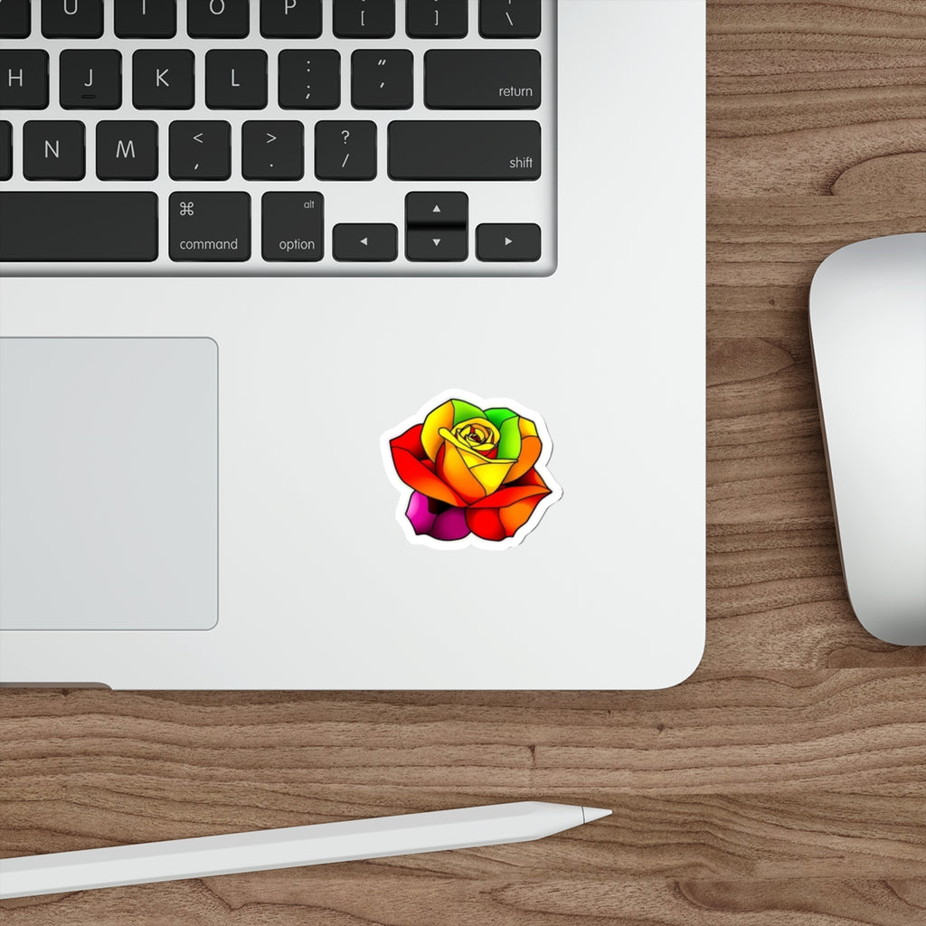 Rainbow Stained Glass Design Rose Sticker - EqualiTees.Me