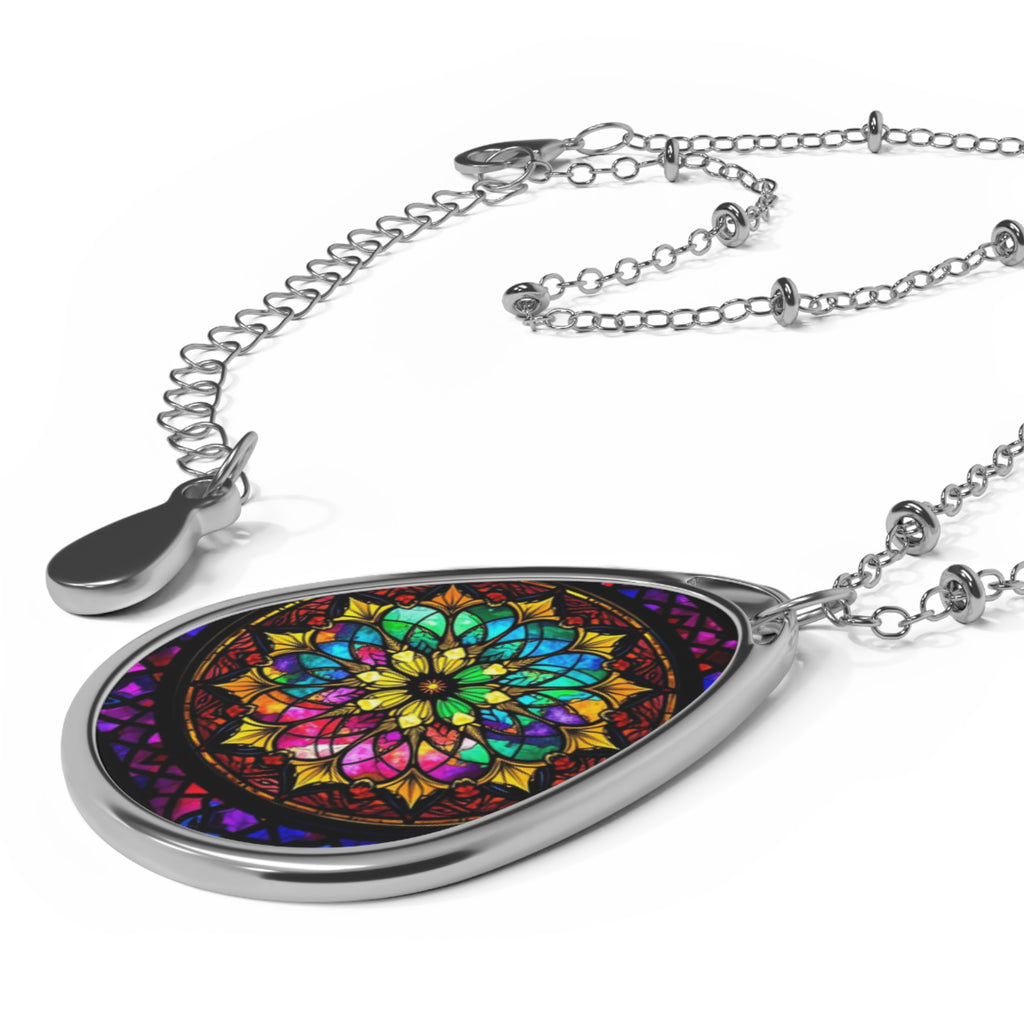 Rainbow Mandala Teardrop Pendant Necklace