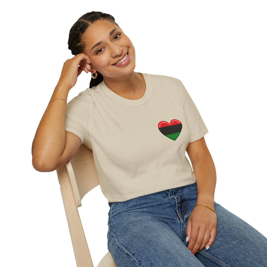Camiseta unisex de estilo suave Unity and Heritage con corazón panafricano