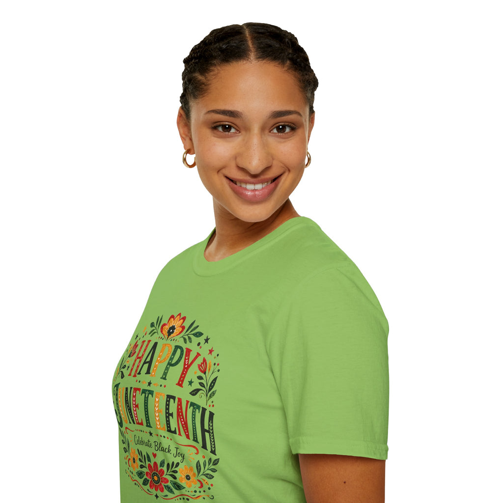 Juneteenth T-Shirt — "Happy Juneteenth" Floral Celebration Tee