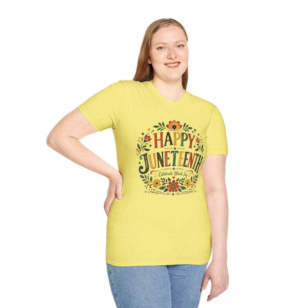 Juneteenth T-Shirt — "Happy Juneteenth" Floral Celebration Tee