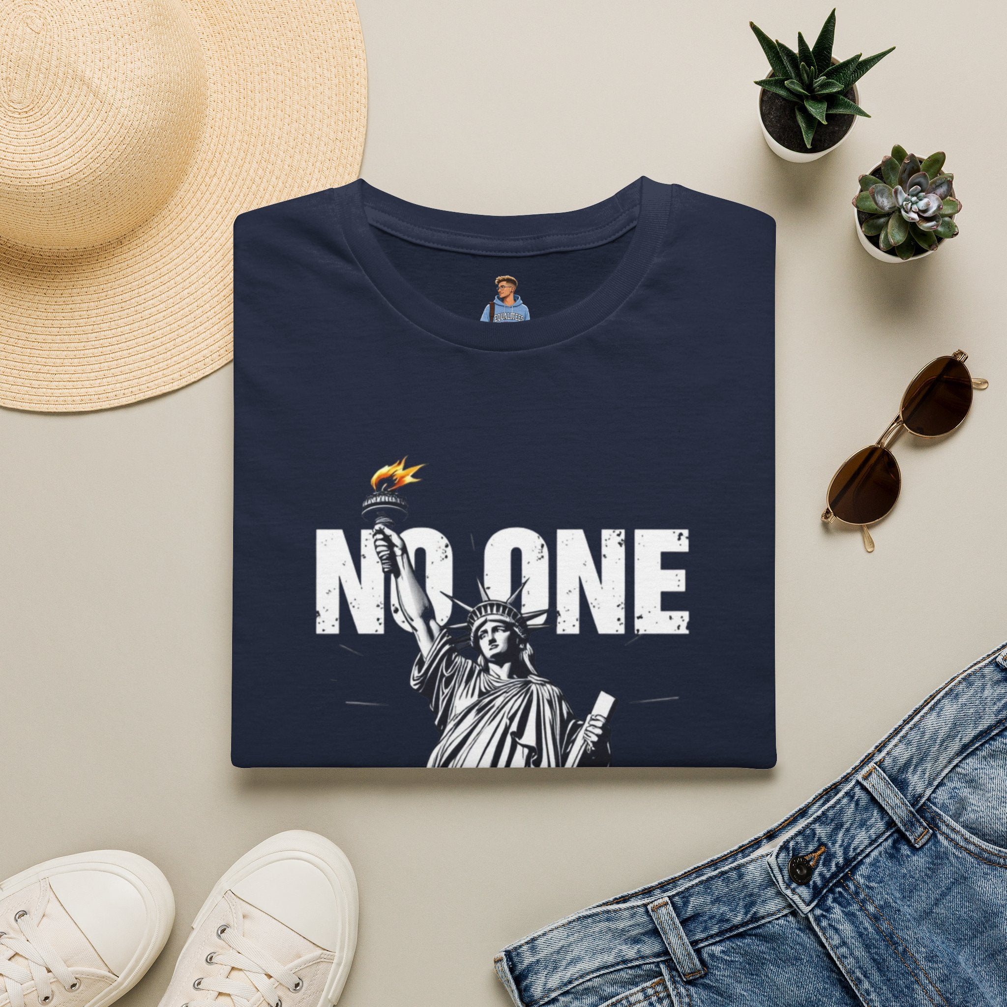 Camiseta unisex de estilo suave: camiseta gráfica con el lema "Nadie es ilegal" para defensores de la justicia social