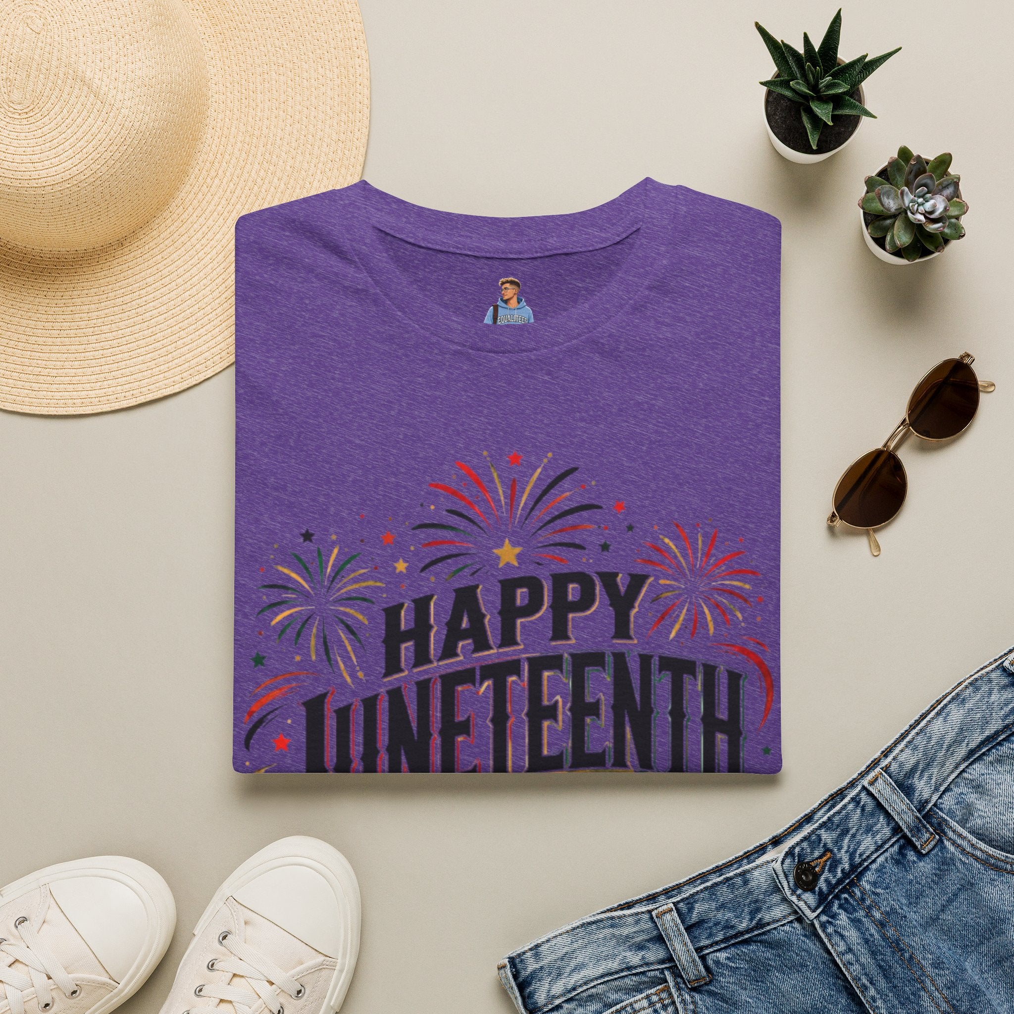 Juneteenth T-Shirt - "Happy Juneteenth" Fireworks Celebration Tee