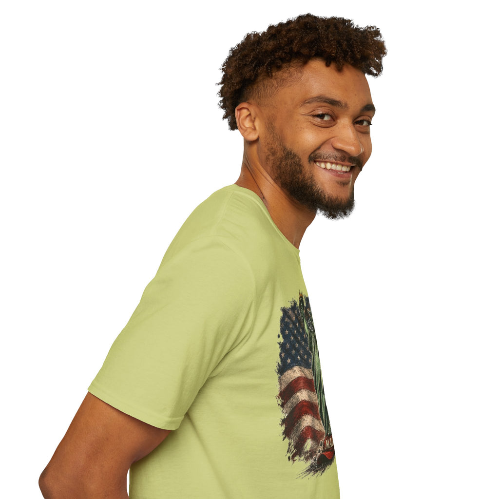 Statue of Liberty Stepping on MAGA American Flag T-Shirt — Patriotic USA Independence Day Tee