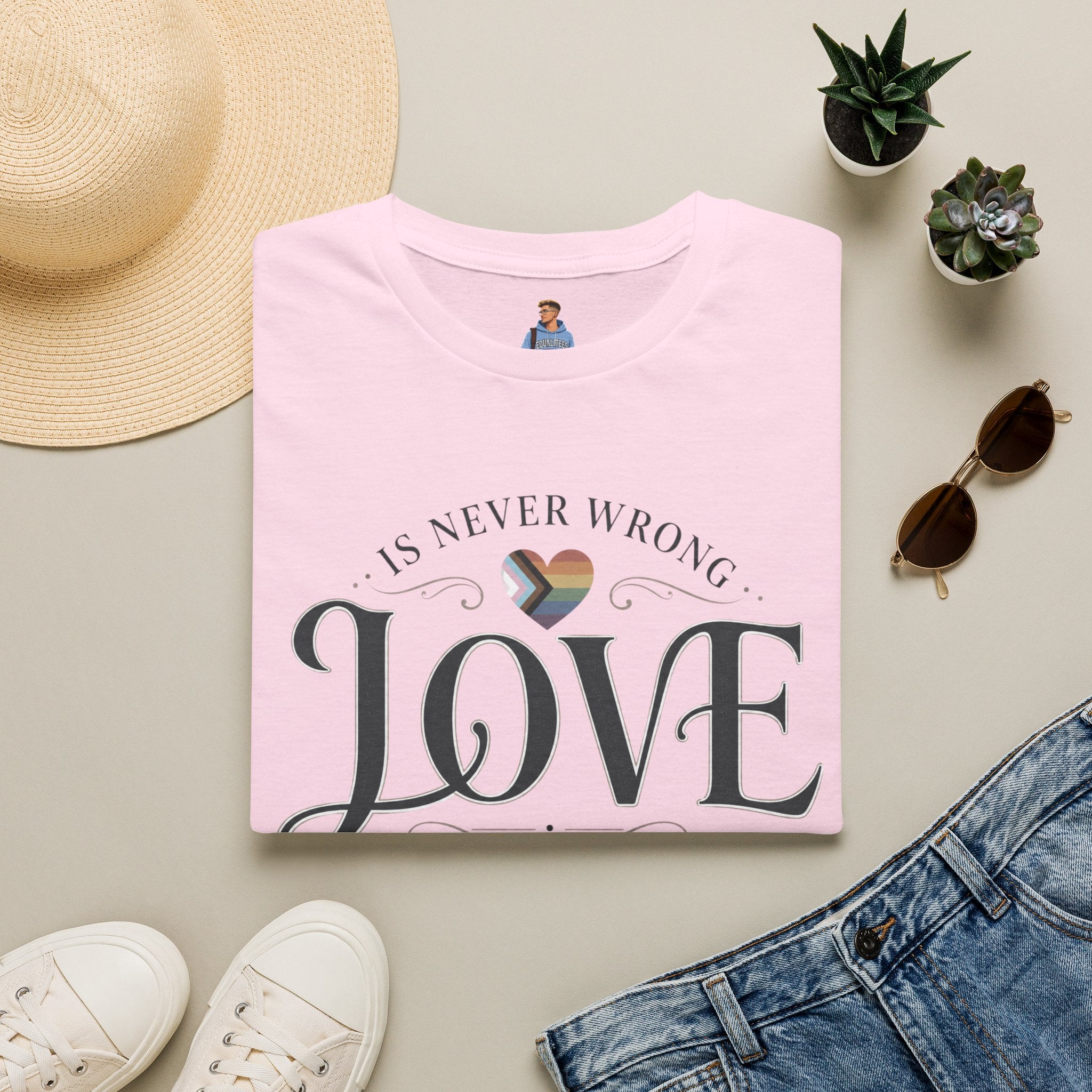 Love Is Never Wrong T-Shirt — LGBTQ+ Pride Heart Tee