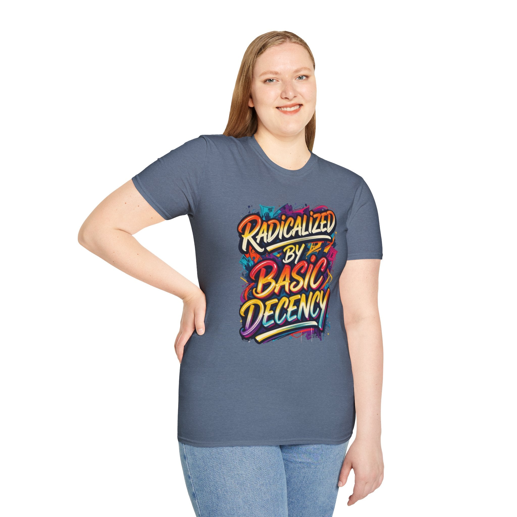 Radicalized by Basic Decency T-Shirt Colorful Graffiti Typography