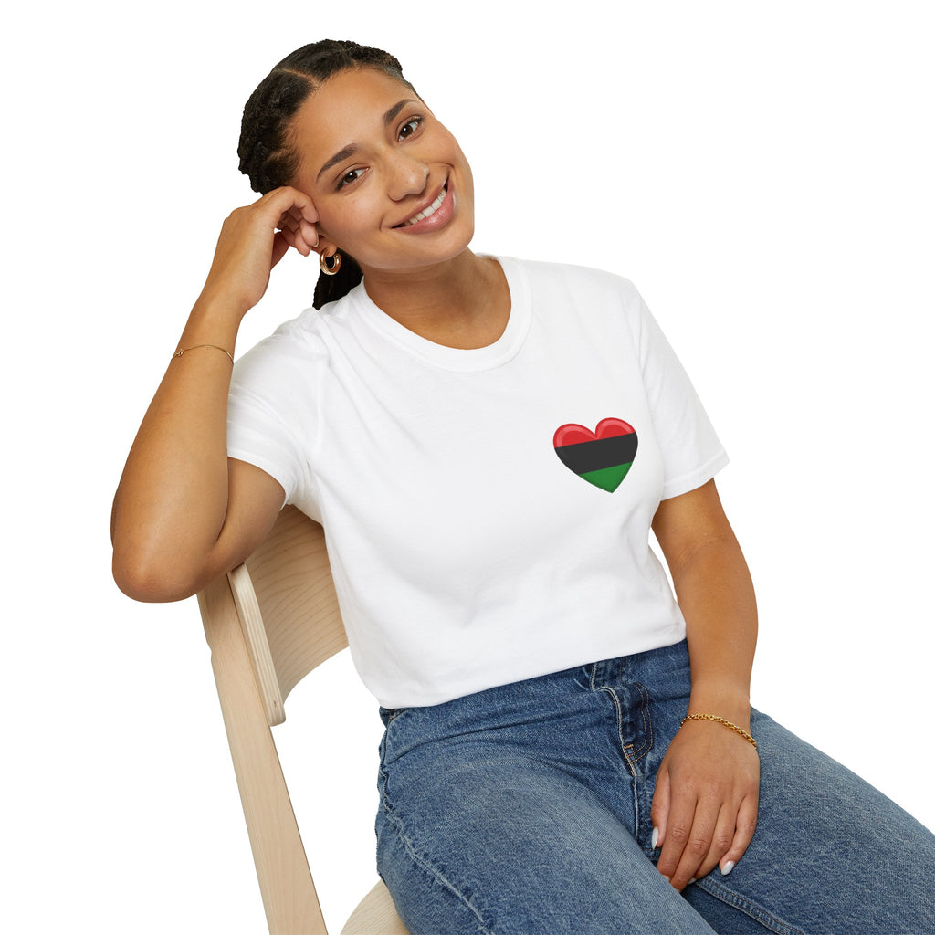 Camiseta unisex de estilo suave Unity and Heritage con corazón panafricano