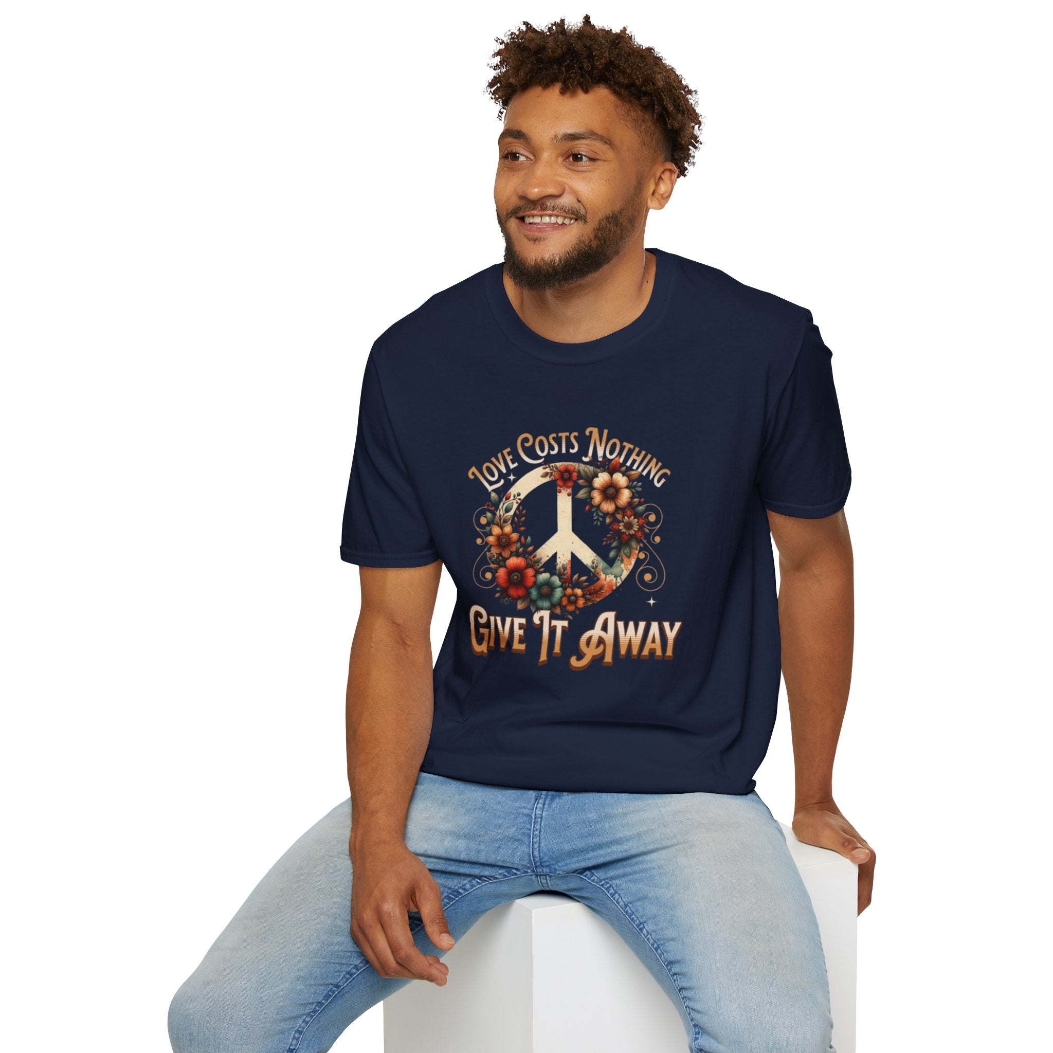 Unisex Softstyle T-Shirt - Love Costs Nothing, Give It Away Floral Peace Design