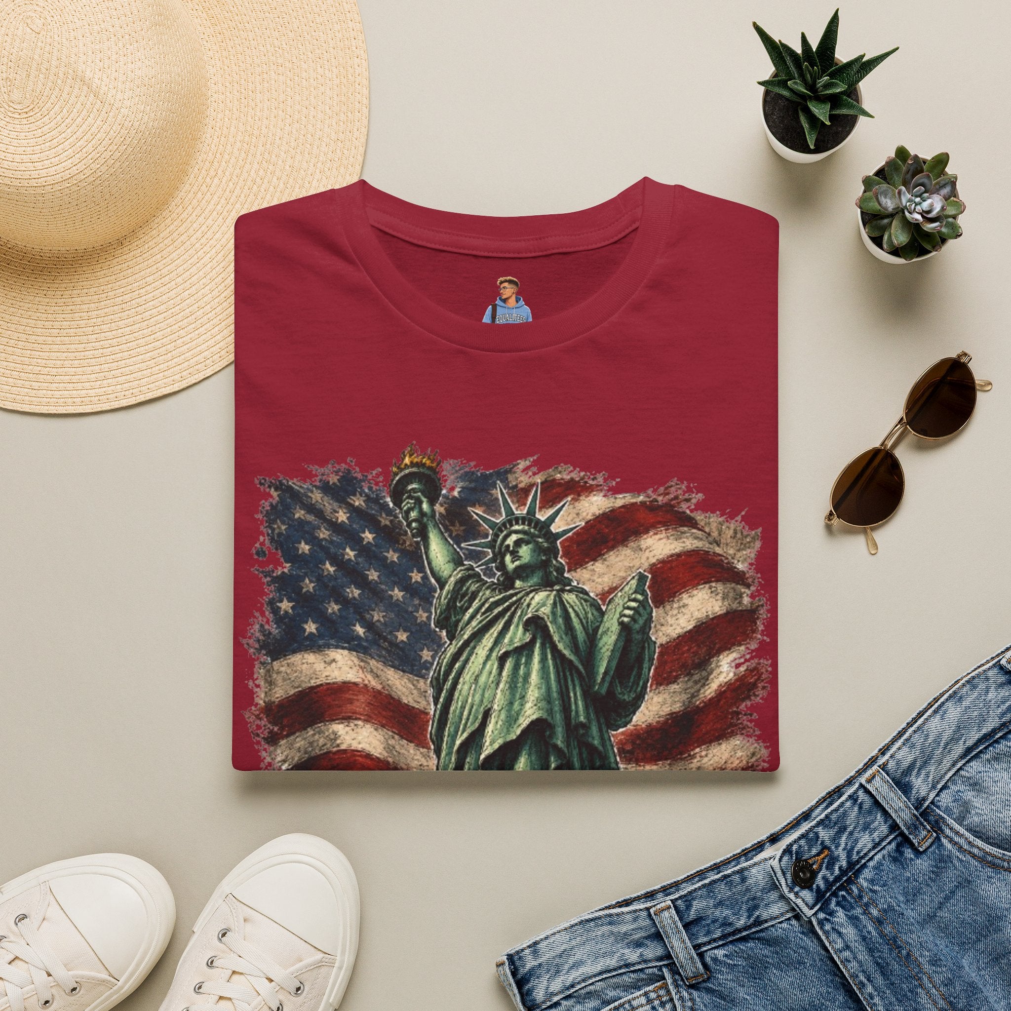 Statue of Liberty Stepping on MAGA American Flag T-Shirt — Patriotic USA Independence Day Tee