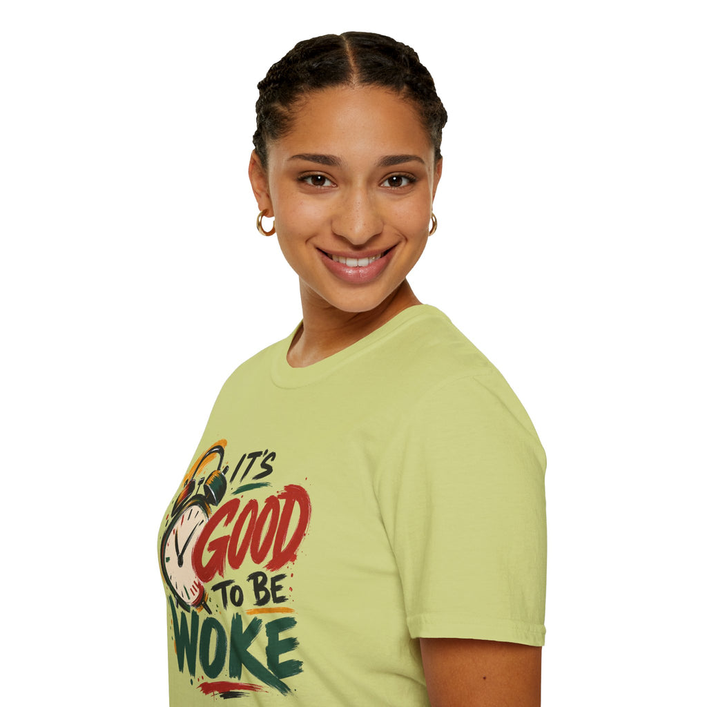 T-Shirt — "It's Good To Be Woke" Graphic Tee (Alarm Clock Design)
