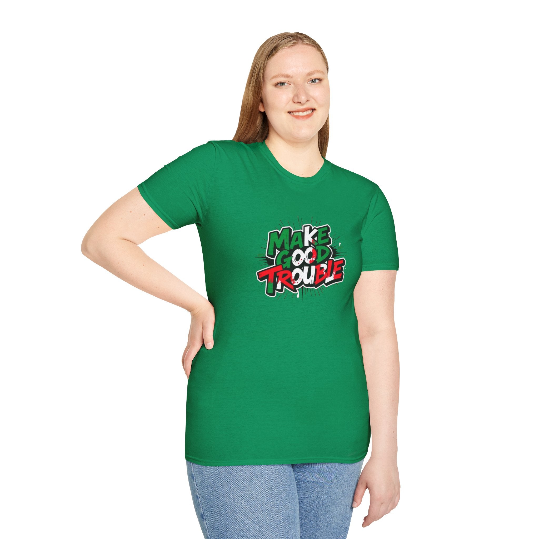 Camiseta unisex de estilo suave Make Good Trouble | Divertida camiseta gráfica para activistas y creadores de tendencias