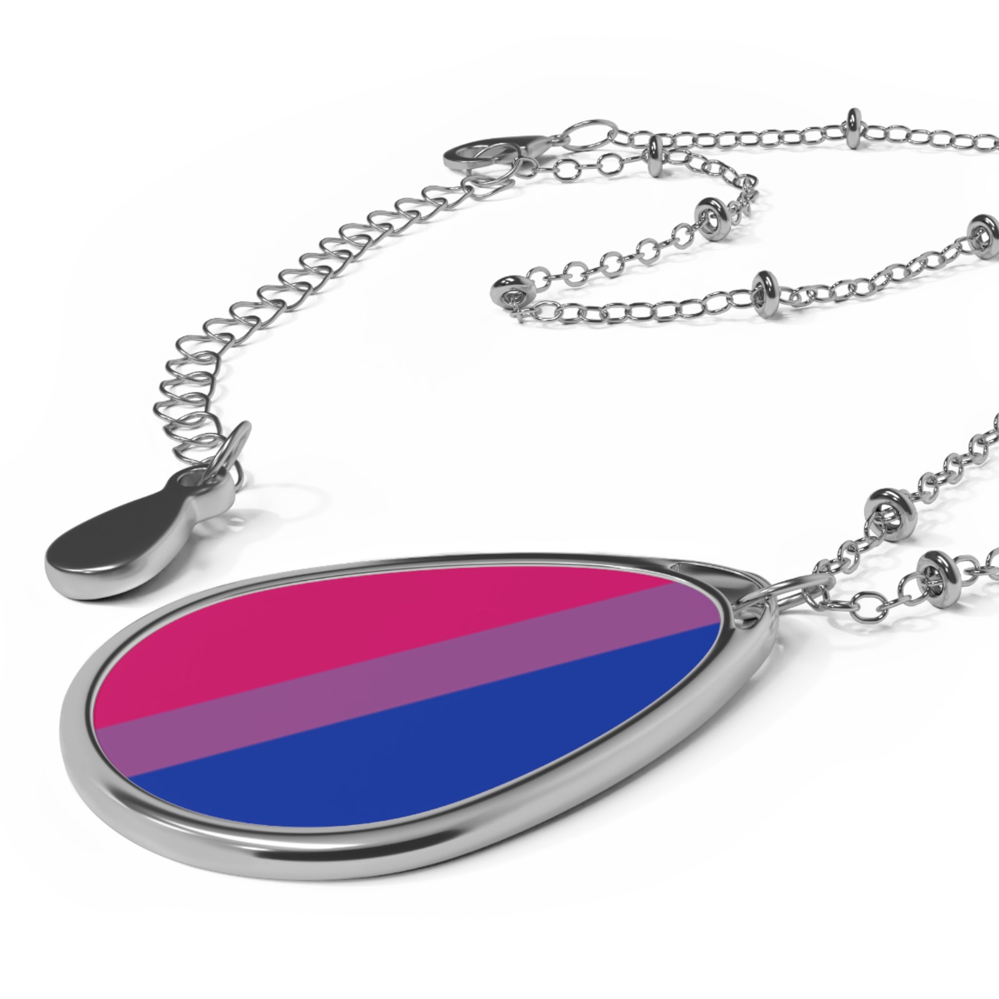 Bisexual Pride Oval Necklace - Stylish Silver Pendant for Inclusivity and Celebration - EqualiTees.Me
