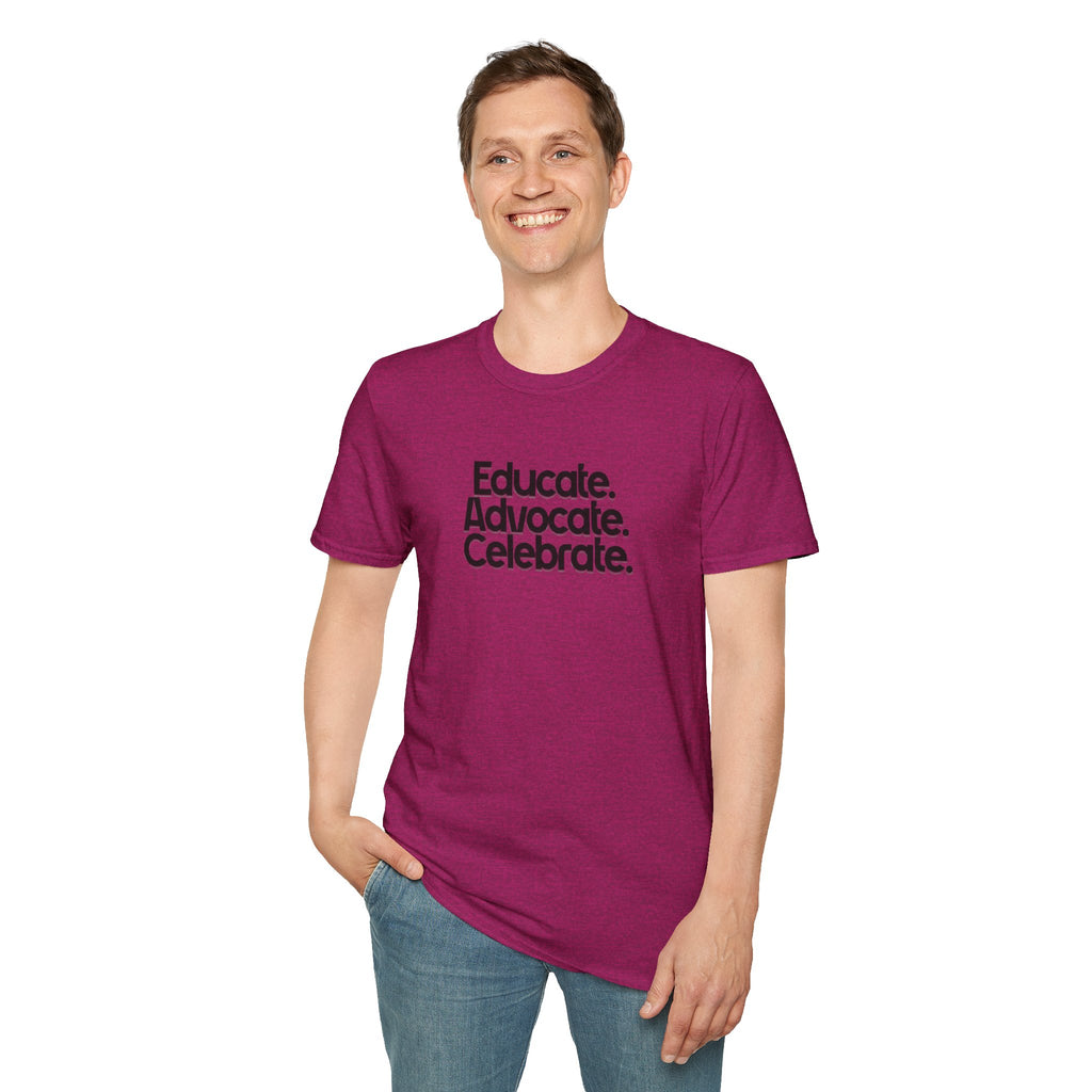 Teacher Advocate T-Shirt - Subtle Pride Educate Advocate Celebrate Design