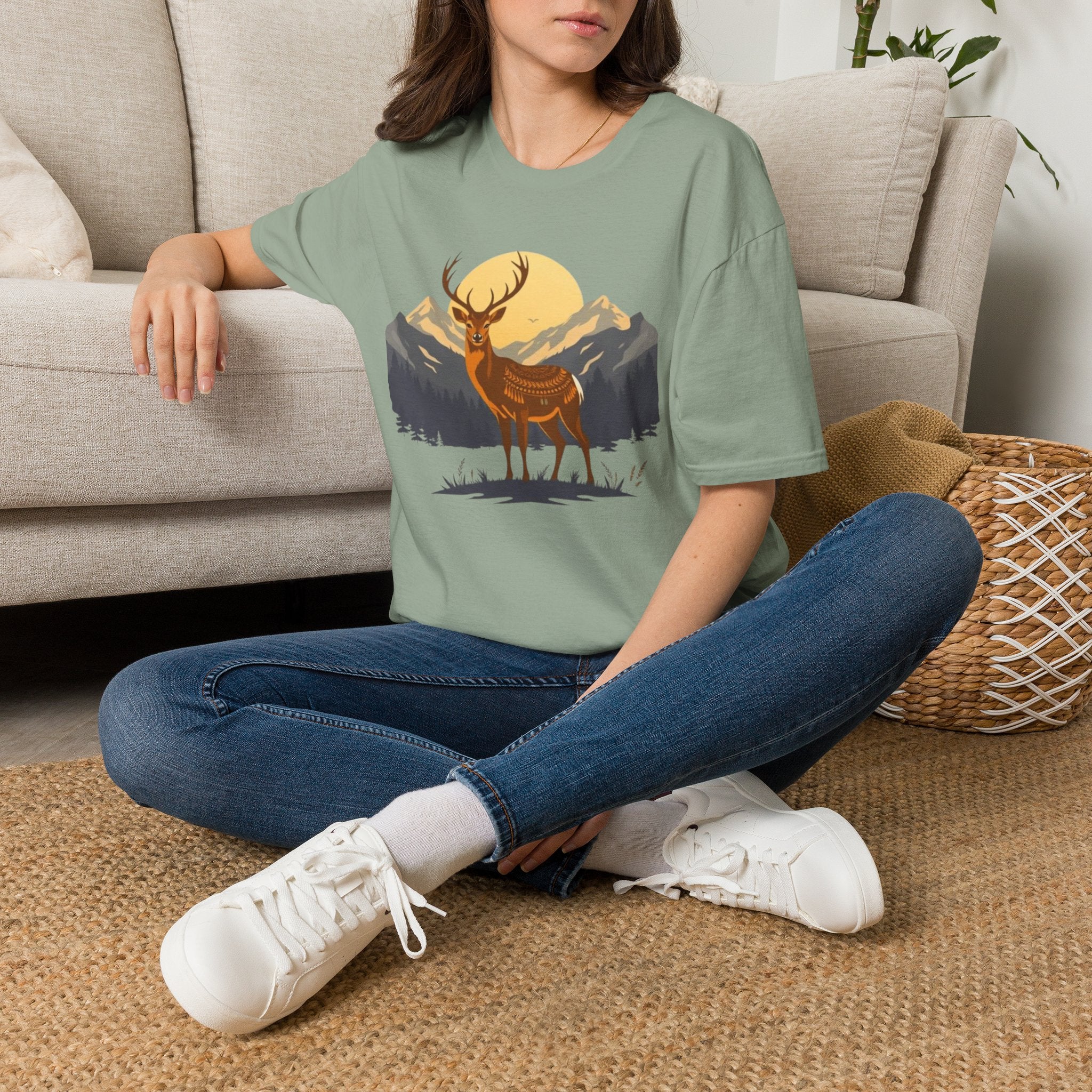 Mountain Sunset Deer Unisex Softstyle T-Shirt