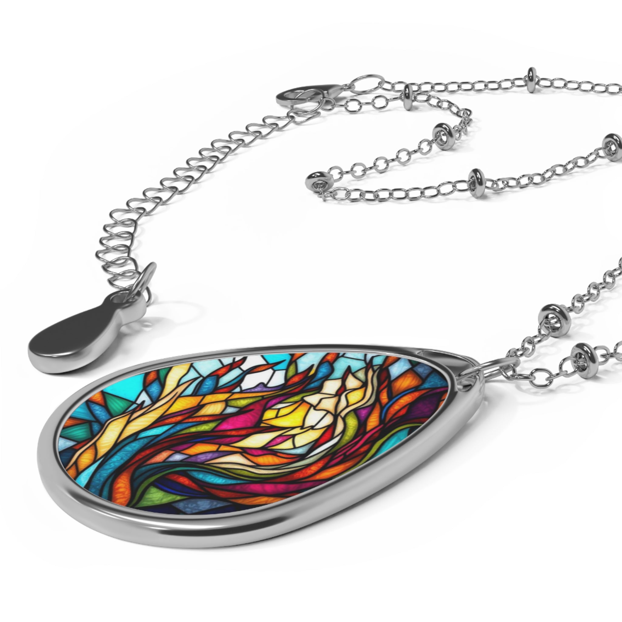 Stained Glass Teardrop Pendant Necklace