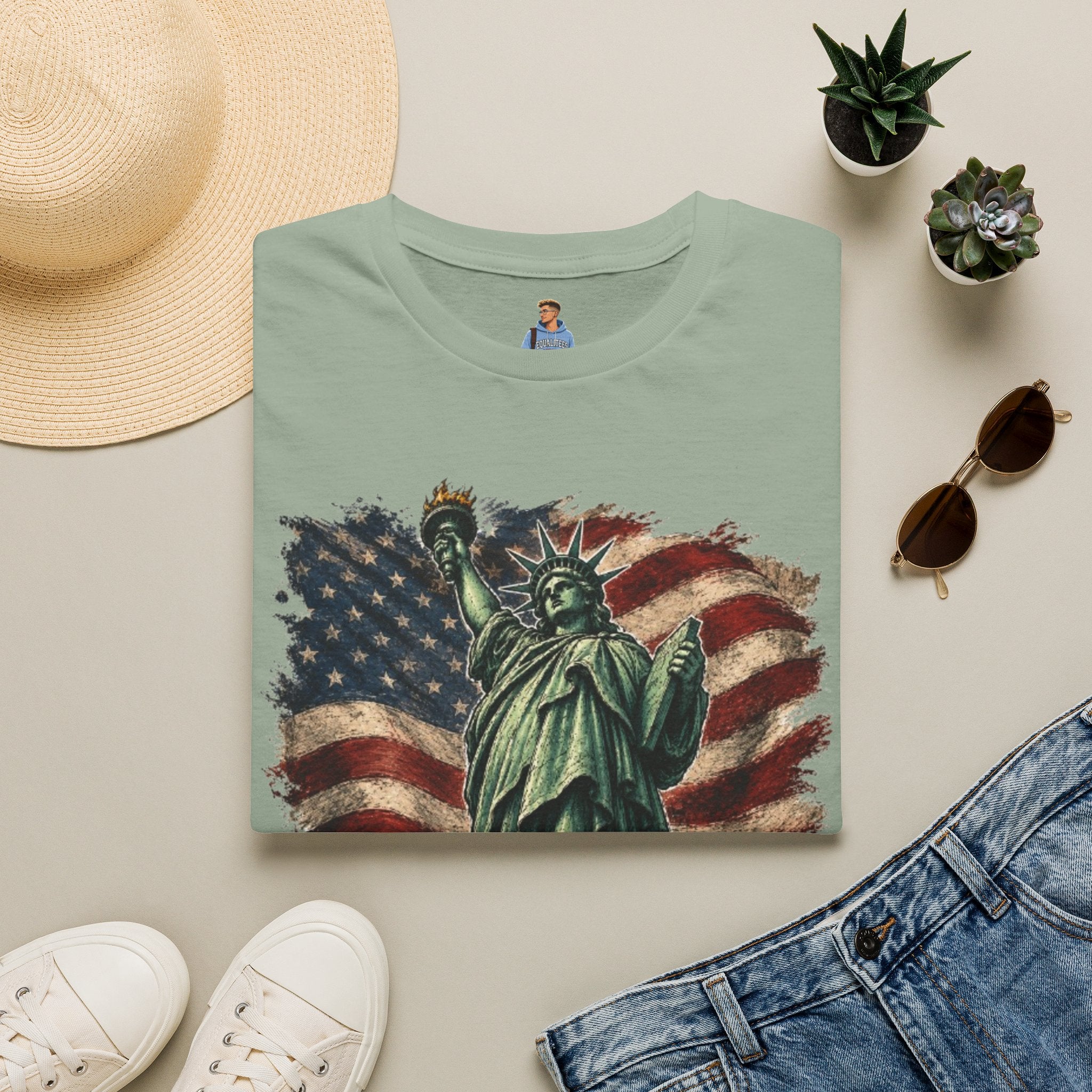 Statue of Liberty Stepping on MAGA American Flag T-Shirt — Patriotic USA Independence Day Tee
