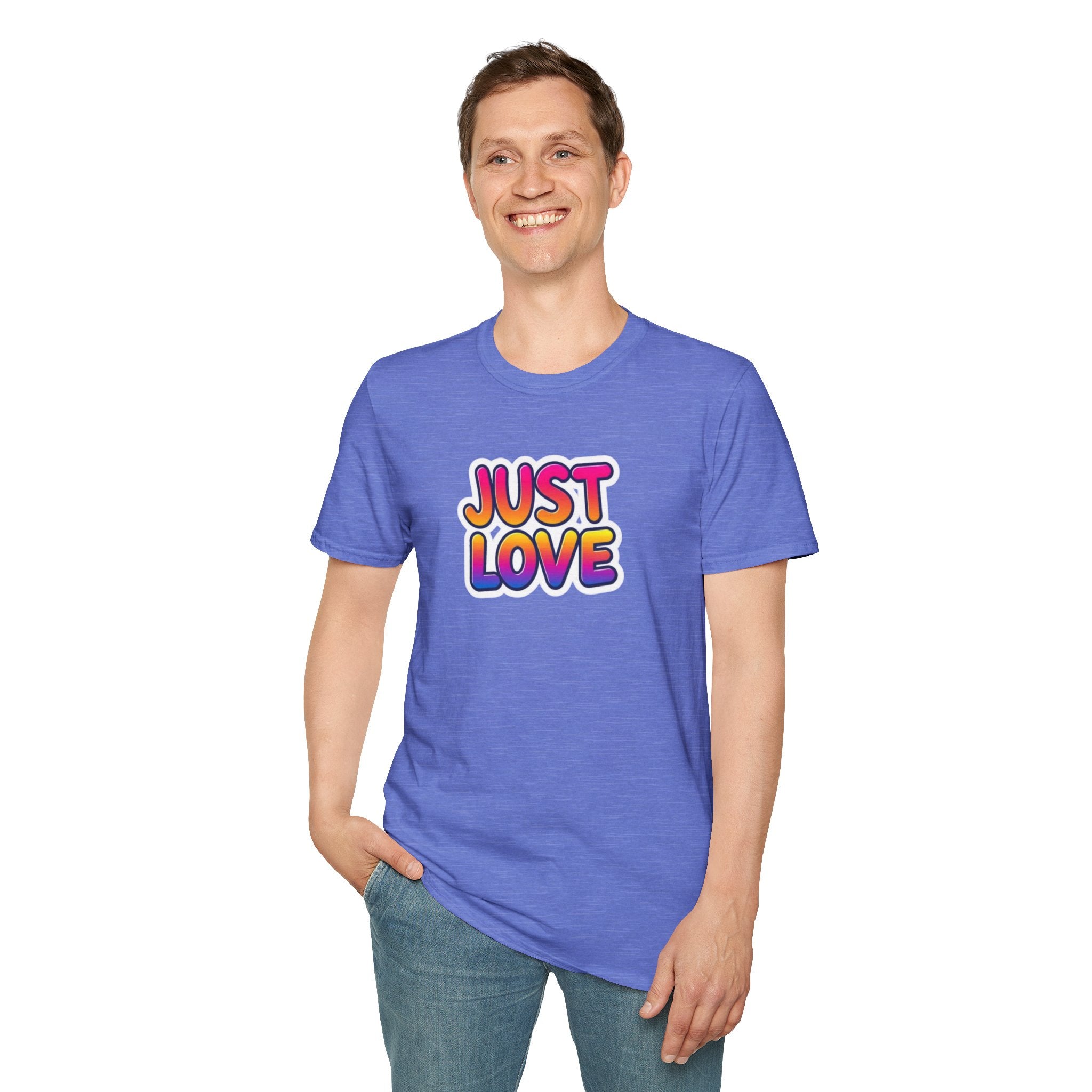 Camiseta unisex de estilo suave Just Love | Perfecta para el orgullo, los aniversarios y el uso diario