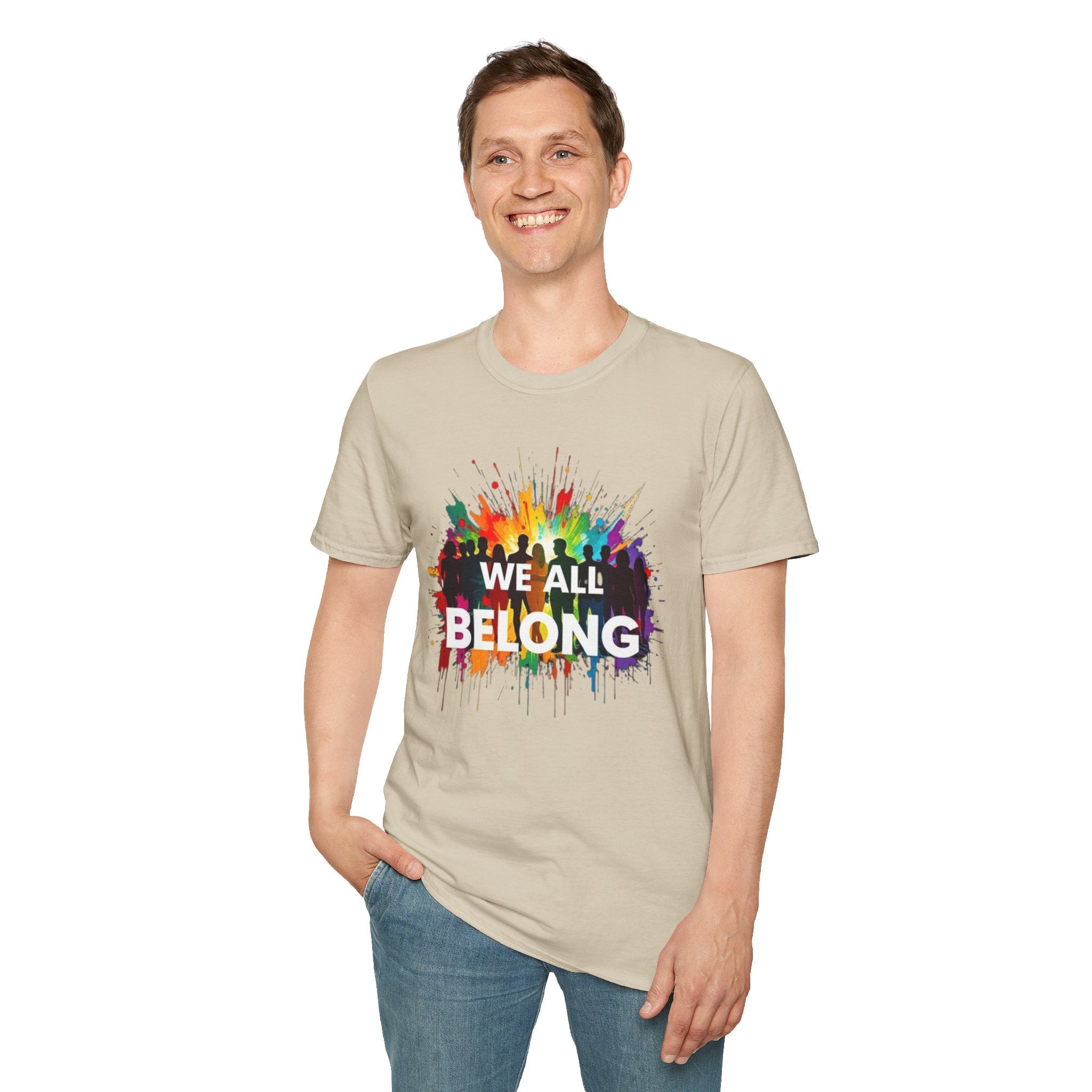 We All Belong Unisex Softstyle T-Shirt - Colorful Pride Tee