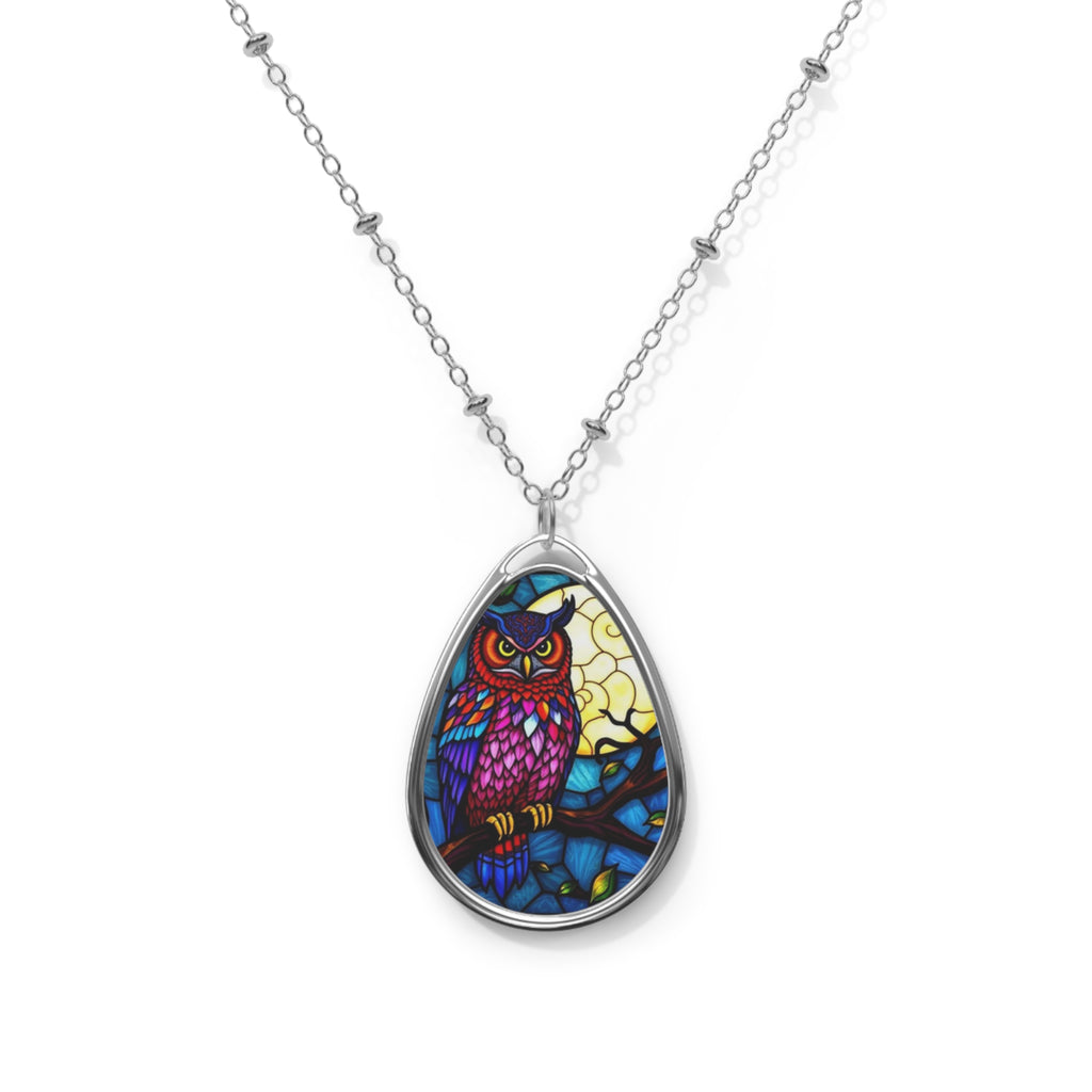 Owl and Moon Teardrop Pendant Necklace