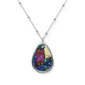 Owl and Moon Teardrop Pendant Necklace