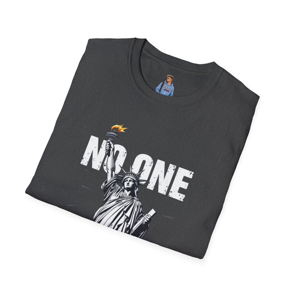 Camiseta unisex de estilo suave: camiseta gráfica con el lema "Nadie es ilegal" para defensores de la justicia social