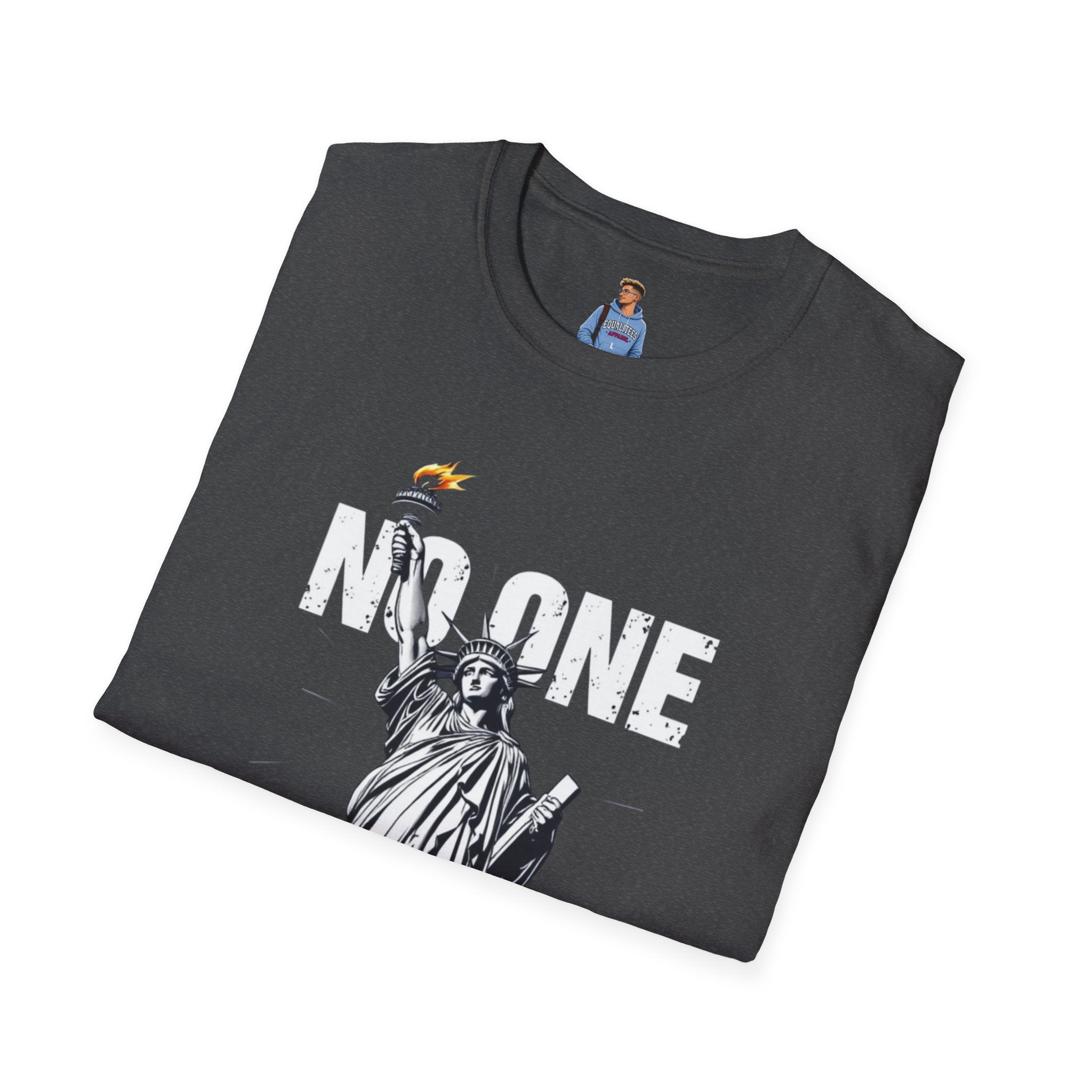 Camiseta unisex de estilo suave: camiseta gráfica con el lema "Nadie es ilegal" para defensores de la justicia social